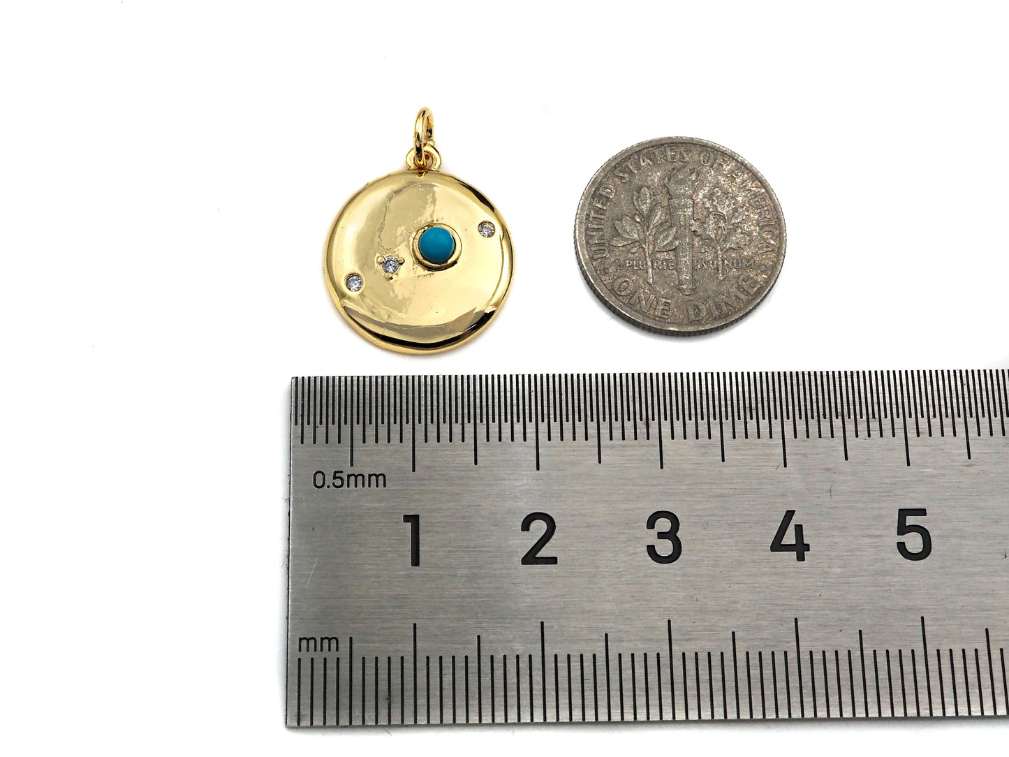 Red Turquoise Stone Coin Pendant/Charm, Sku#L408