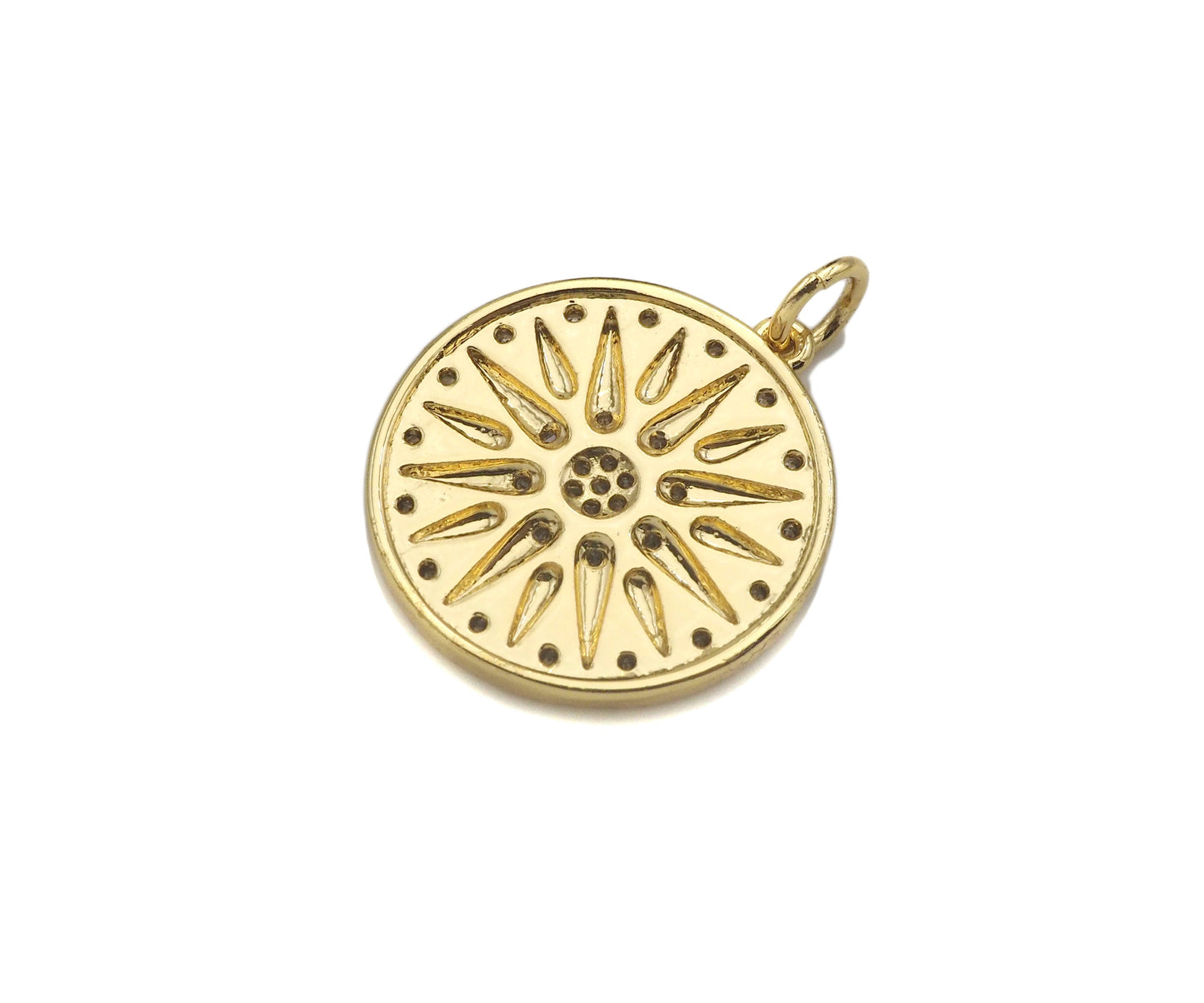 CZ Micro Pave Cupid's Arrow On Round Coin Shape Pendant,  Sku#F1369