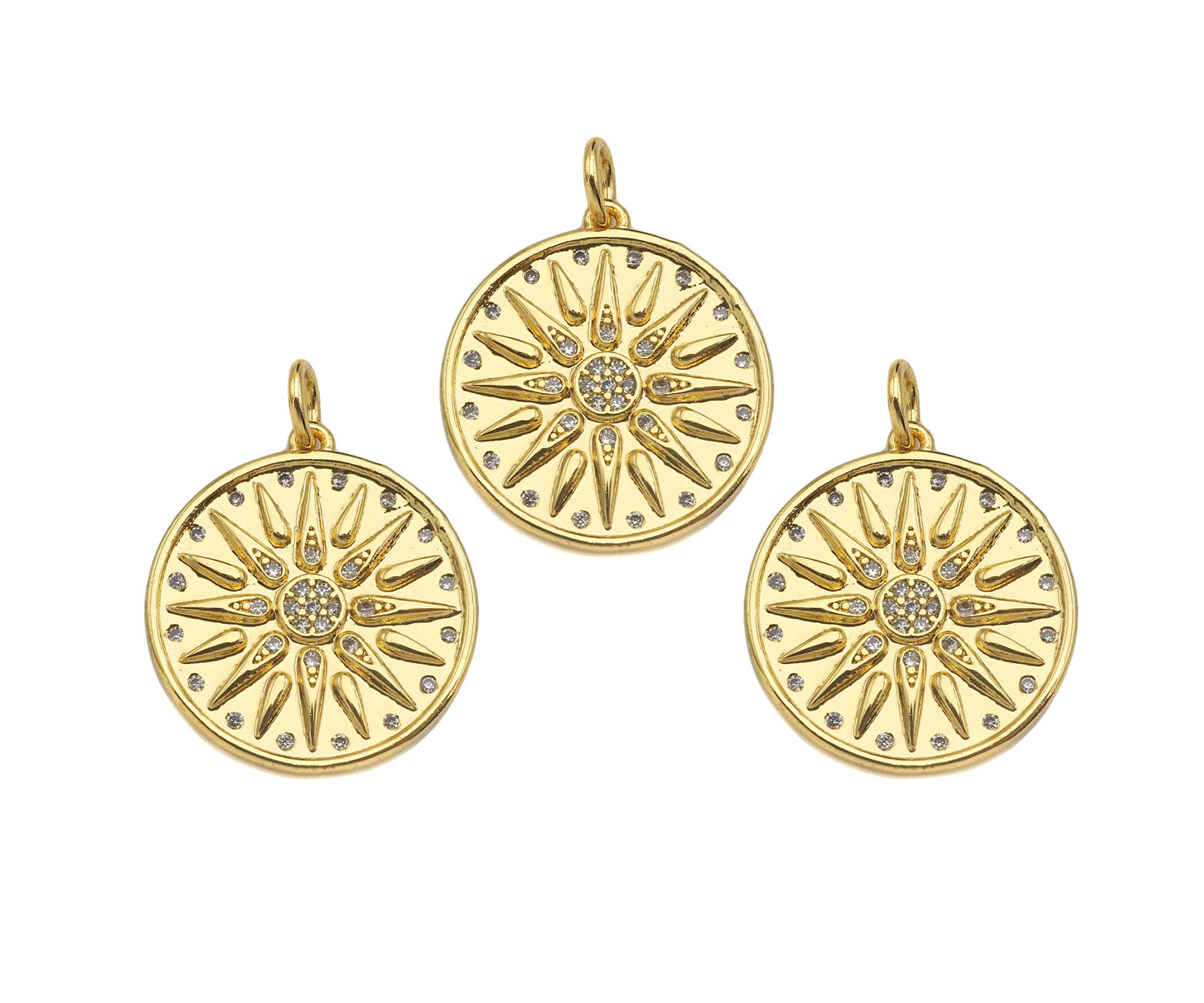 CZ Micro Pave Cupid's Arrow On Round Coin Shape Pendant,  Sku#F1369