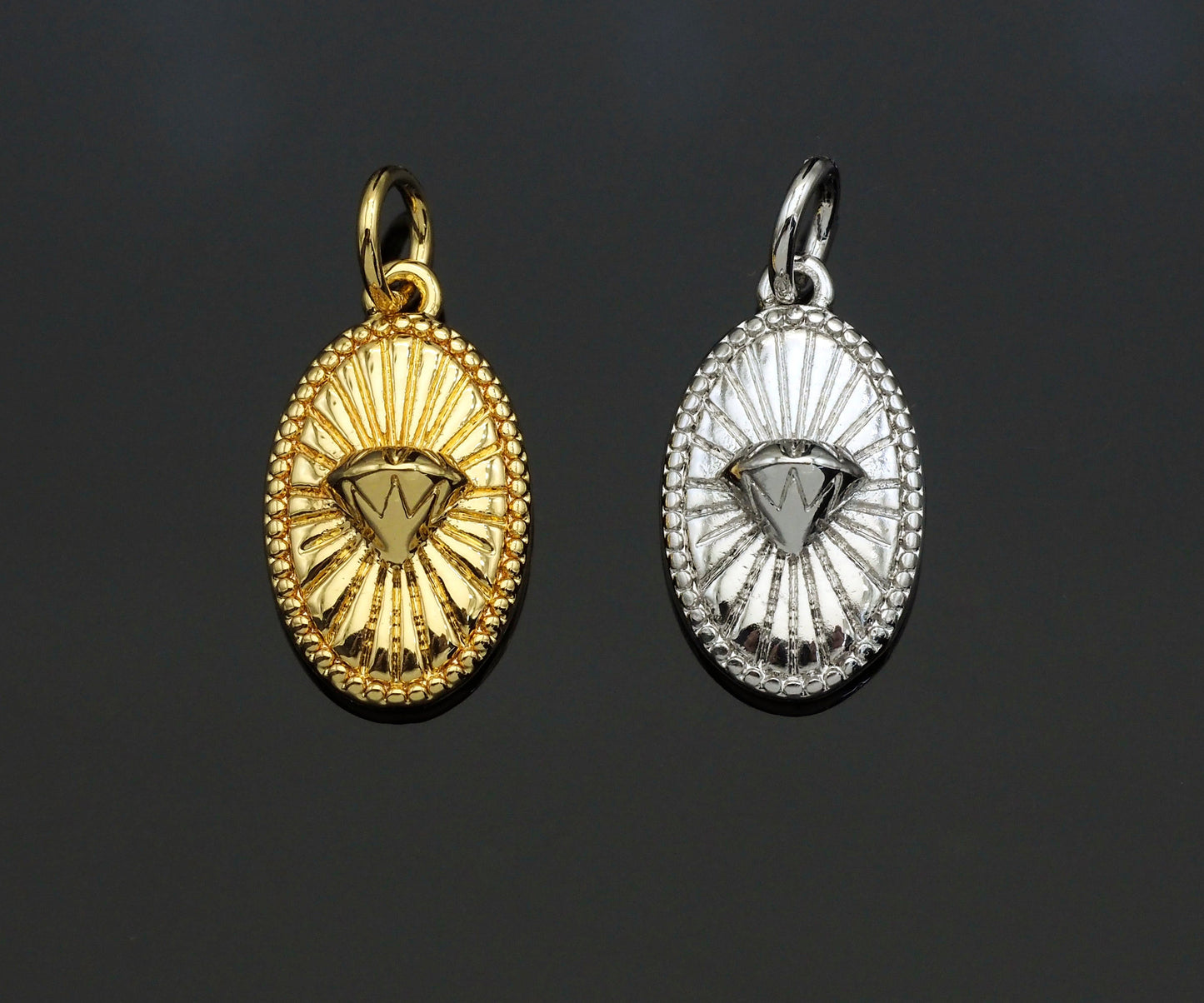 CZ Micro Pave Embossed Diamond On Oval Shape Pendant, Sku#F1229C