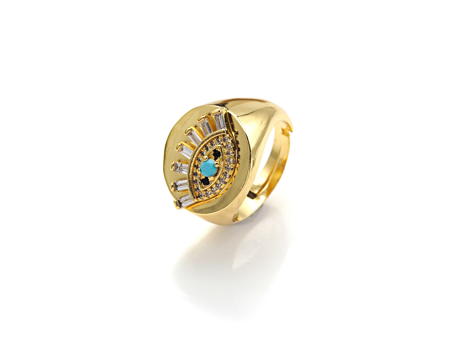 Colorful CZ  Evil Eye With Long Eyelash Open Ring, Sku#Z787
