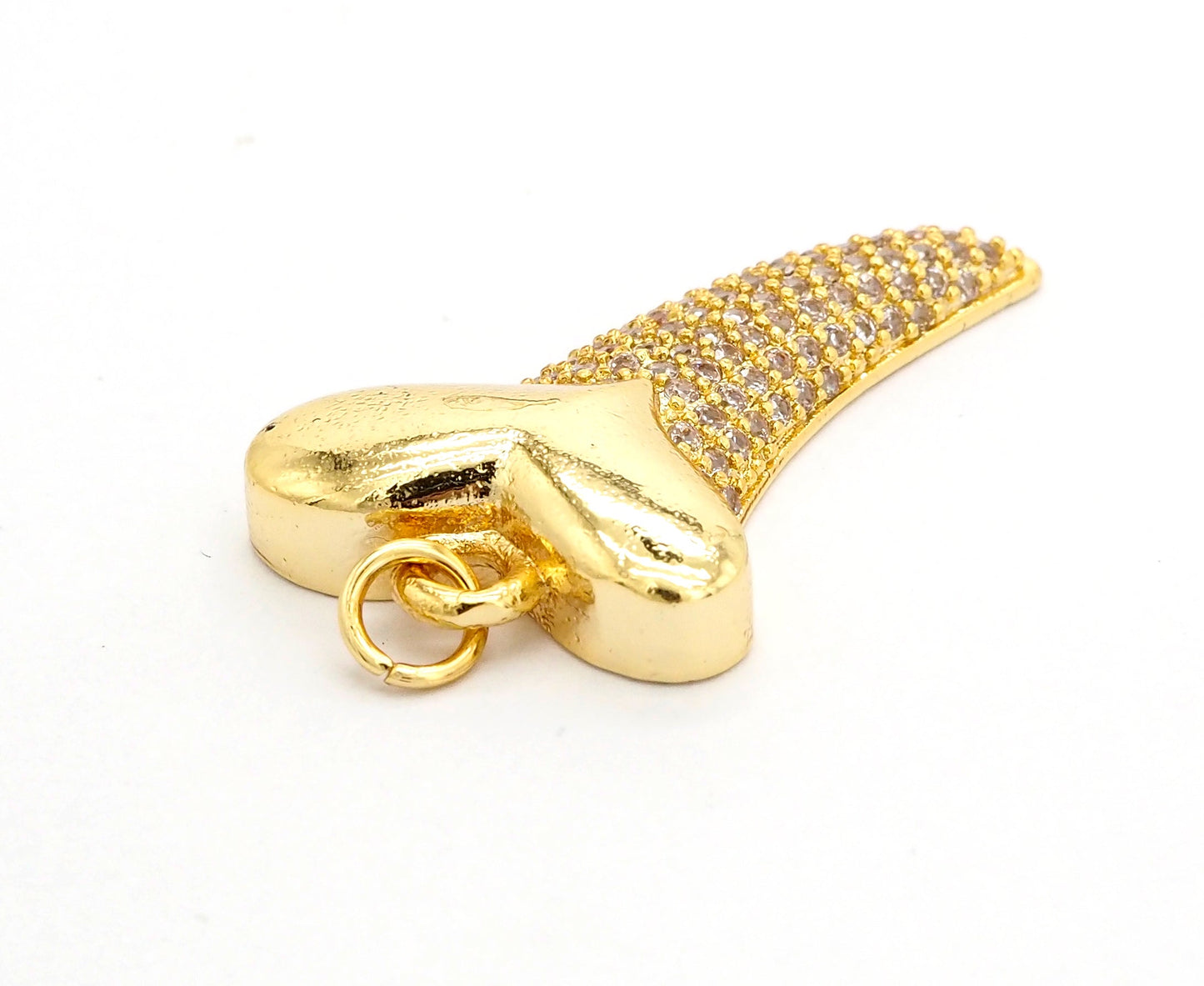 CZ Micro Pave Horn With Heart Pendant/Charm,Cubic Zirconia Paved Charm, Necklace Bracelet Charm Pendant, 22x37mm,sku#F513