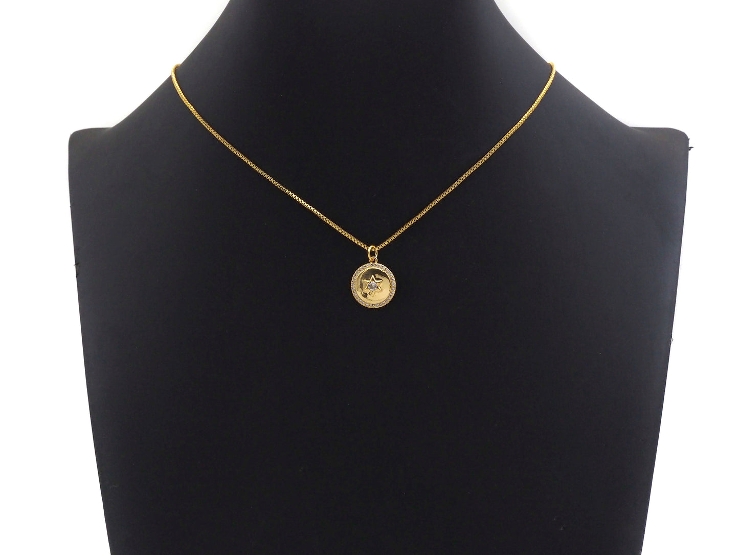 CZ Micro Pave Star On Round Coin Shape Pendant, Gold/Silver Plated Jewelry, Necklace Bracelet Charm Pendant, 14x16mm,sku#F1214