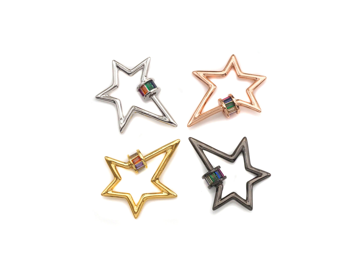 Baguette CZ Micro pave Star Shape Clasp, CZ Pave Clasp, Gold/Silver/Rose Gold/Gunmetal Carabiner Clasp, 20x27mm, sku#H213
