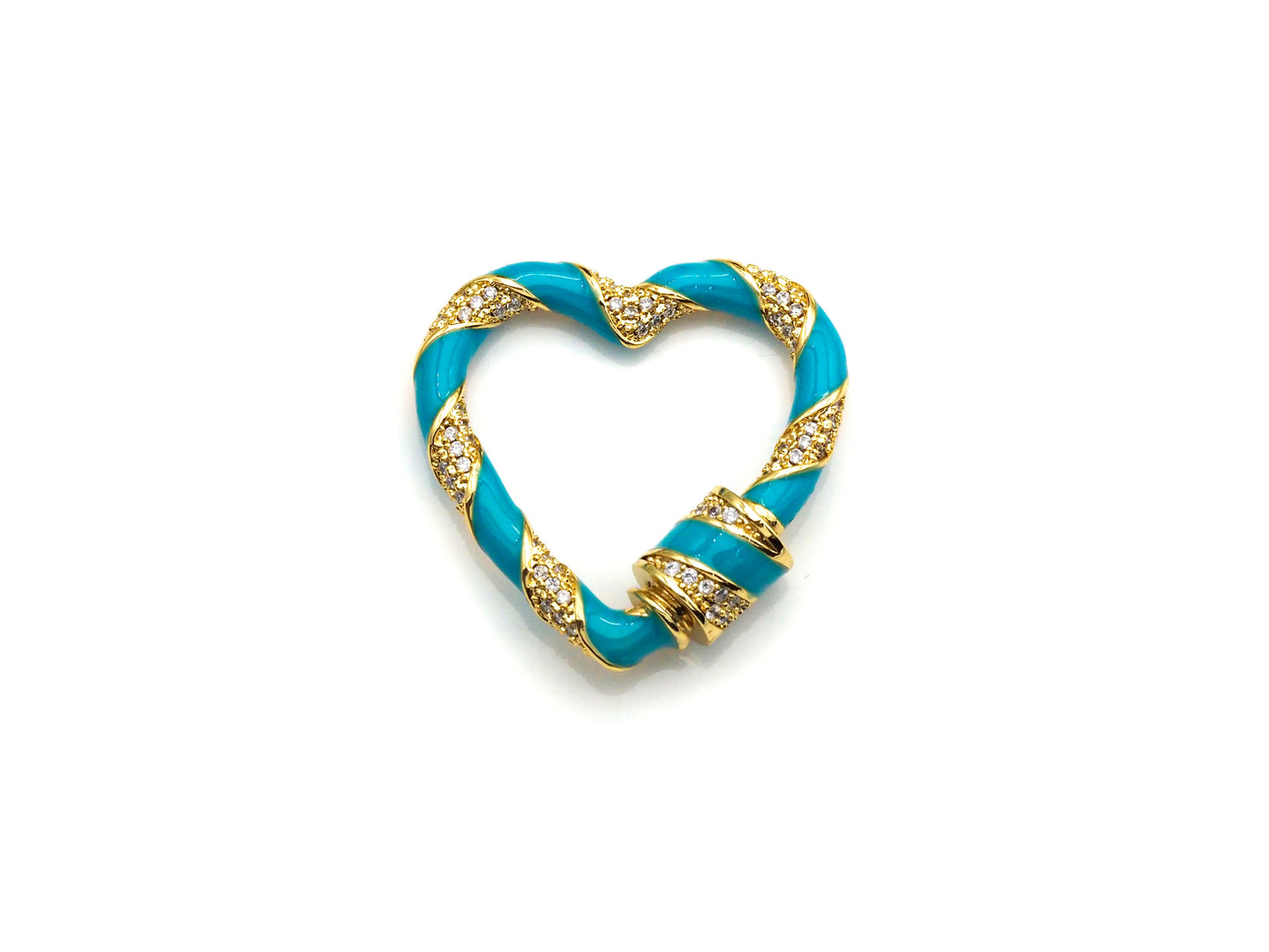 Colorful Enamel Pave Heart Shape Clasp, Gold Carabiner Heart Clasp, 29mm, sku#H214