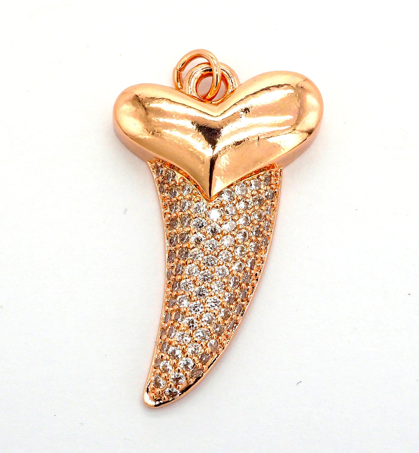 CZ Micro Pave Horn With Heart Pendant/Charm,Cubic Zirconia Paved Charm, Necklace Bracelet Charm Pendant, 22x37mm,sku#F513
