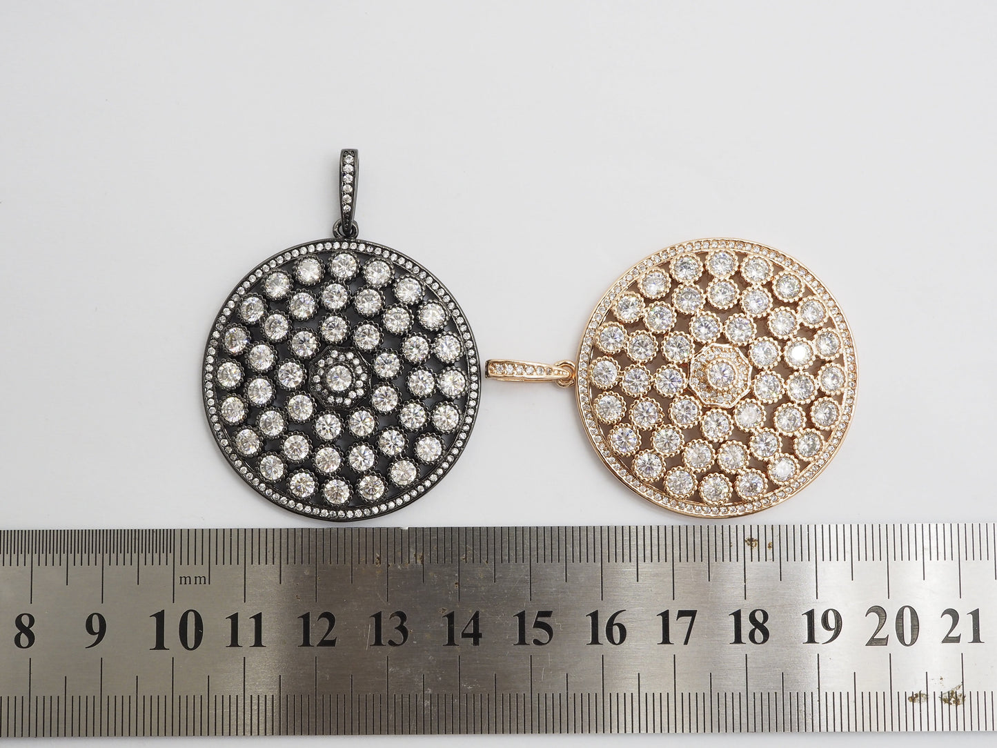 40mm Large CZ Micro Pave Filigree Round Disc Pendant, Cubic Zirconia Rose Gold/Silver/Black Focal Pendant, sku#F545
