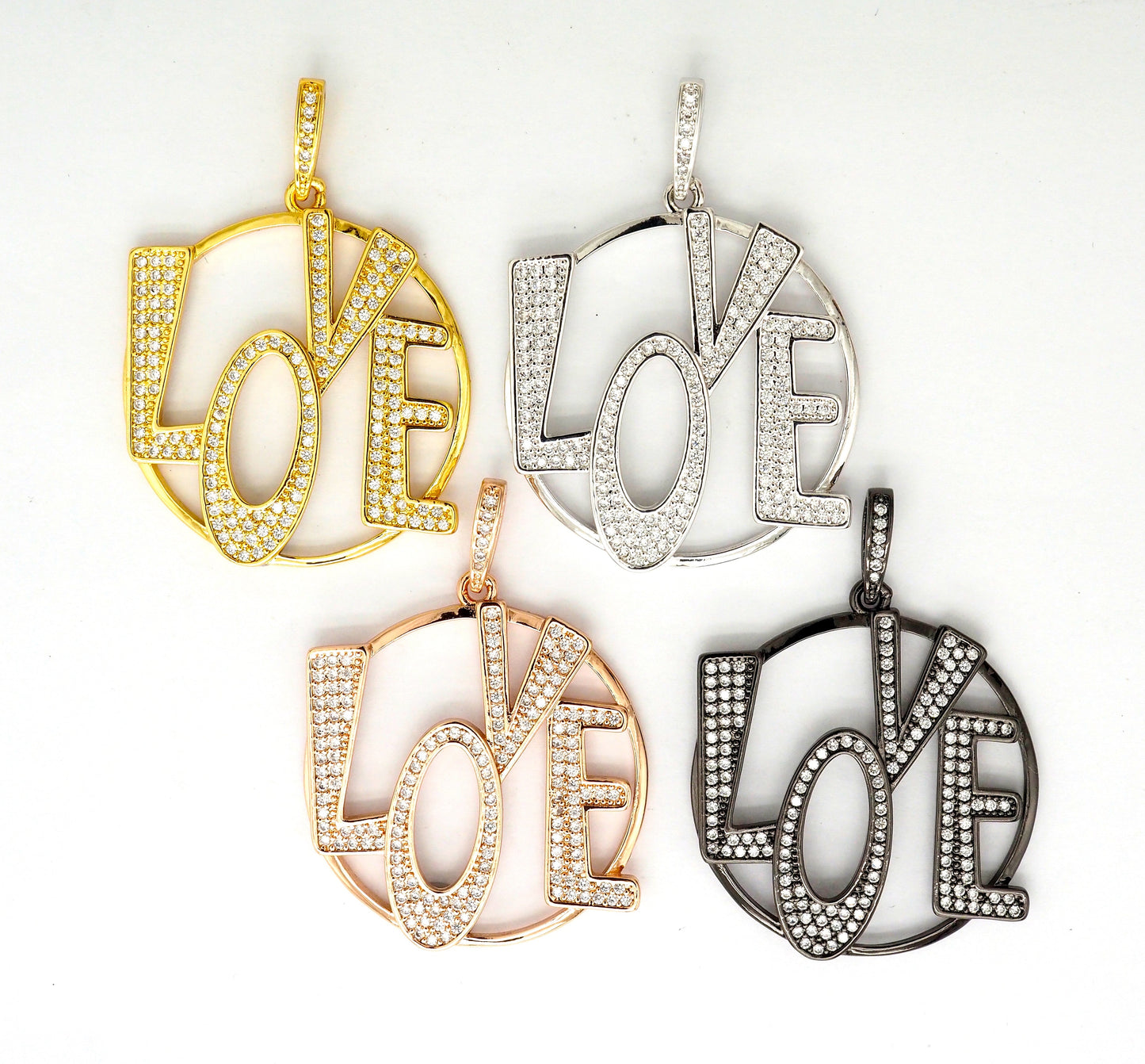 CZ Micro Pave Large LOVE Round Pendant with bail,35x39mm, Cubic Zirconia Love Pave Pendant Beads, Pave Pendant, SKU#F514