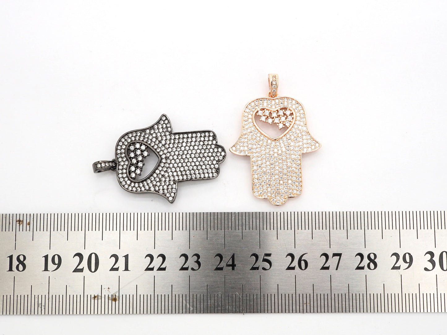 CZ Micro Pave Hamsa Hand with Heart Pendant, Cubic Zirconia Large Hamsa hand Pendant, Gold/Silver/Black/Rose Gold 27x35mm,SKU#F521