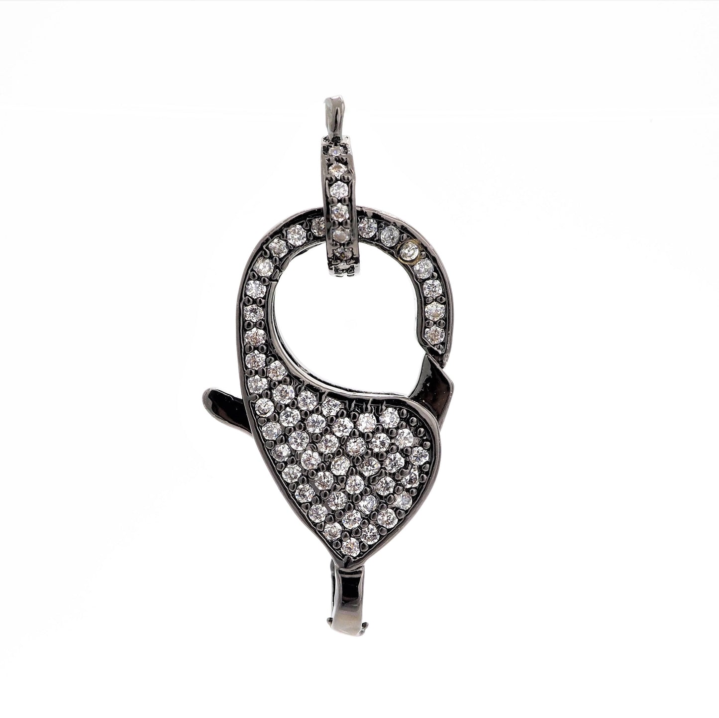 CZ Micro Pave Teardrop Lobster Claw Clasp, Cubic Zirconia Pave Lobster Clasp, Silver Black Rose Gold Plated,22x12mm, sku#H129