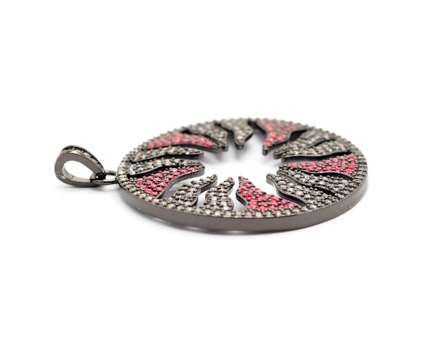 Large CZ Micro Pave Hollow out Flower/Flame Pendant/Charm,Green/Black/Fuchsia/Cobalt Cubic Zirconia Pendant, Black plated, 38mm, sku#F496C