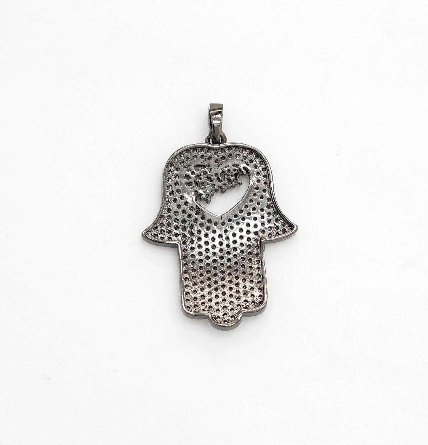 CZ Micro Pave Hamsa Hand with Heart Pendant, Cubic Zirconia Large Hamsa hand Pendant, Gold/Silver/Black/Rose Gold 27x35mm,SKU#F521