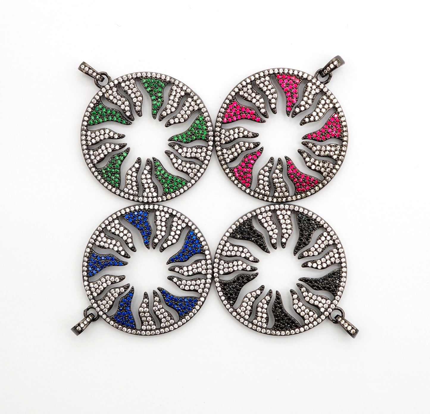 Large CZ Micro Pave Hollow out Flower/Flame Pendant/Charm,Green/Black/Fuchsia/Cobalt Cubic Zirconia Pendant, Black plated, 38mm, sku#F496C