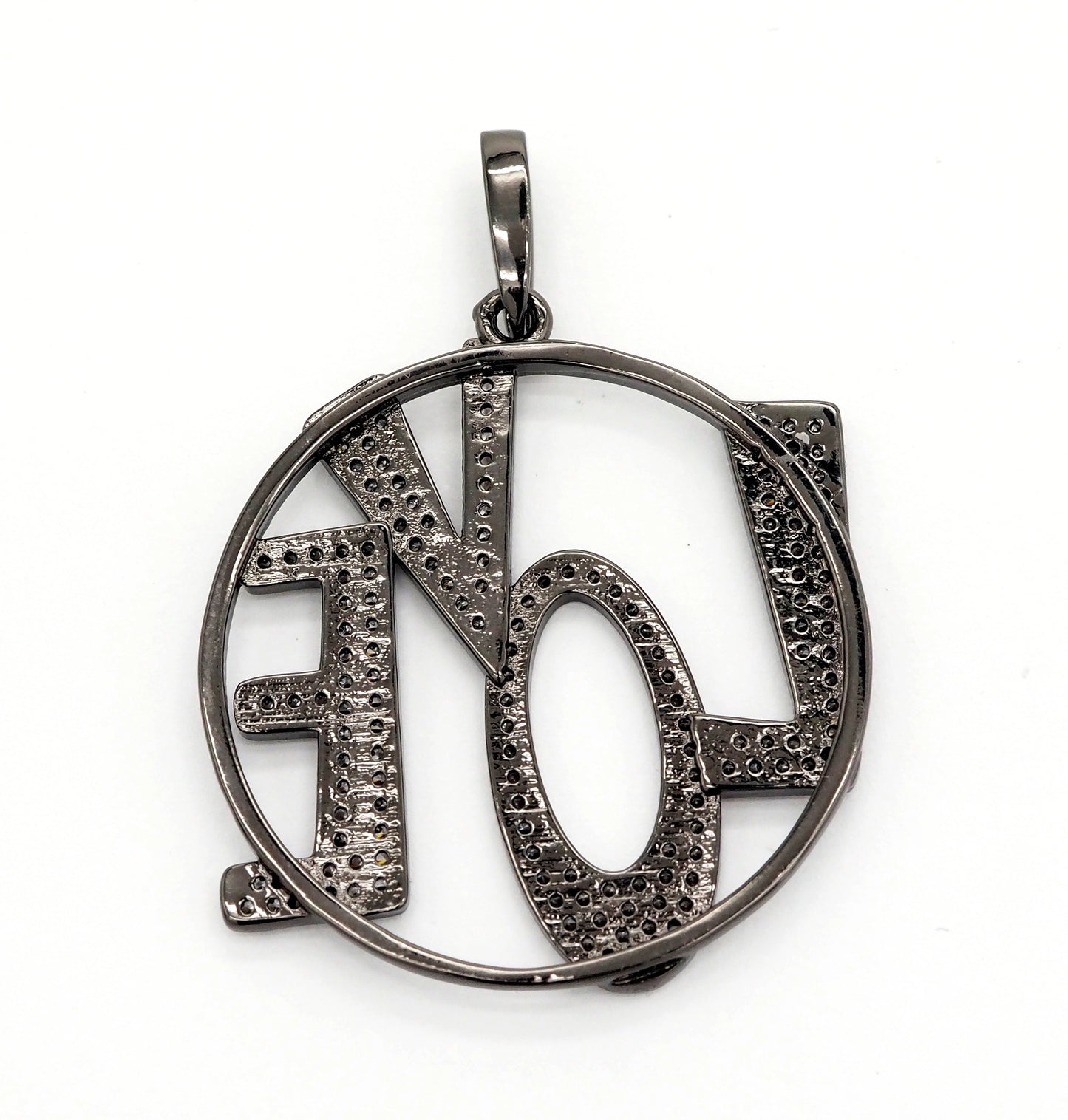 CZ Micro Pave Large LOVE Round Pendant with bail,35x39mm, Cubic Zirconia Love Pave Pendant Beads, Pave Pendant, SKU#F514