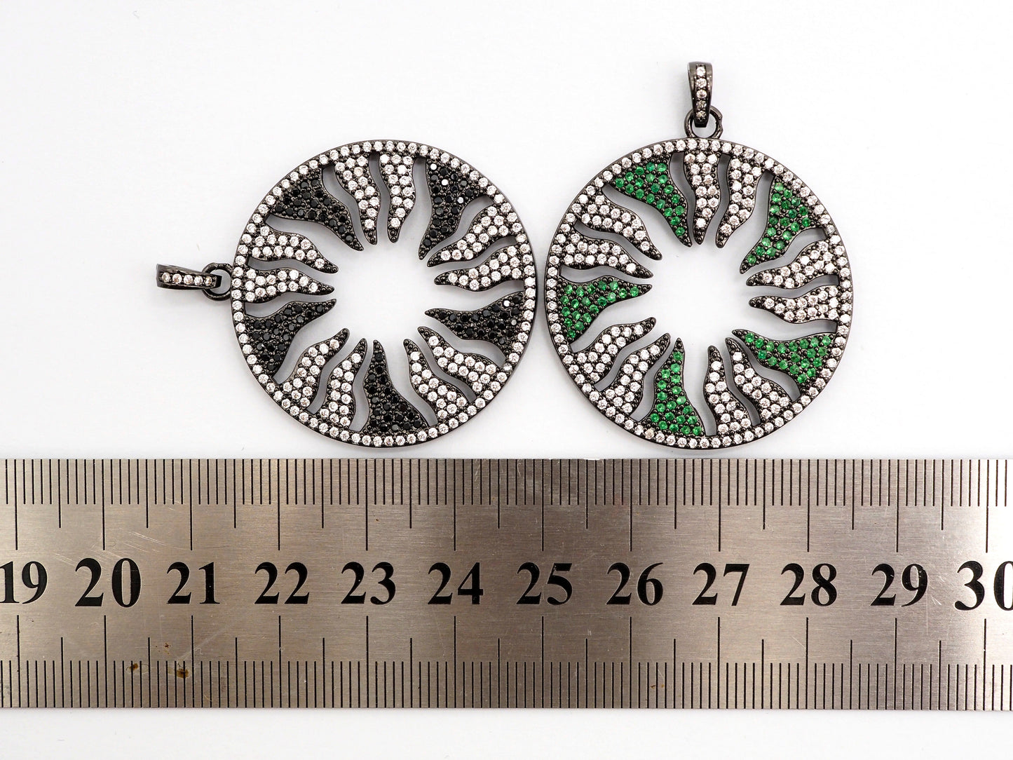 Large CZ Micro Pave Hollow out Flower/Flame Pendant/Charm,Green/Black/Fuchsia/Cobalt Cubic Zirconia Pendant, Black plated, 38mm, sku#F496C