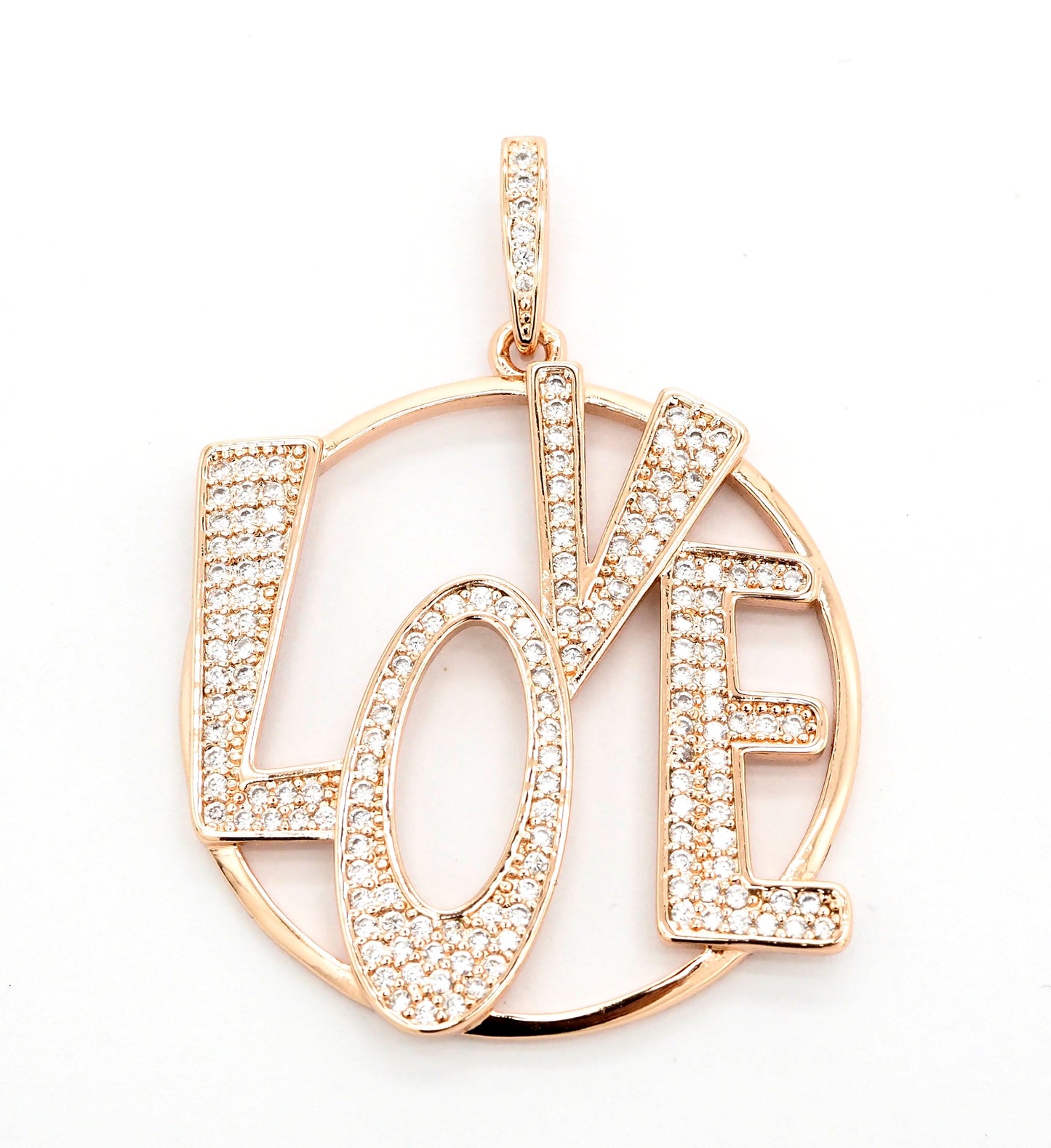 CZ Micro Pave Large LOVE Round Pendant with bail,35x39mm, Cubic Zirconia Love Pave Pendant Beads, Pave Pendant, SKU#F514