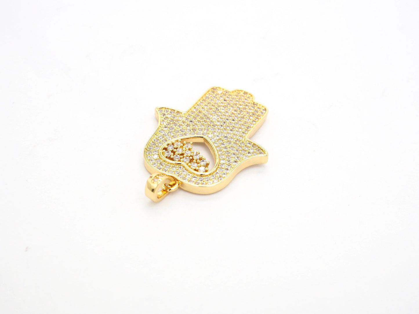 CZ Micro Pave Hamsa Hand with Heart Pendant, Cubic Zirconia Large Hamsa hand Pendant, Gold/Silver/Black/Rose Gold 27x35mm,SKU#F521