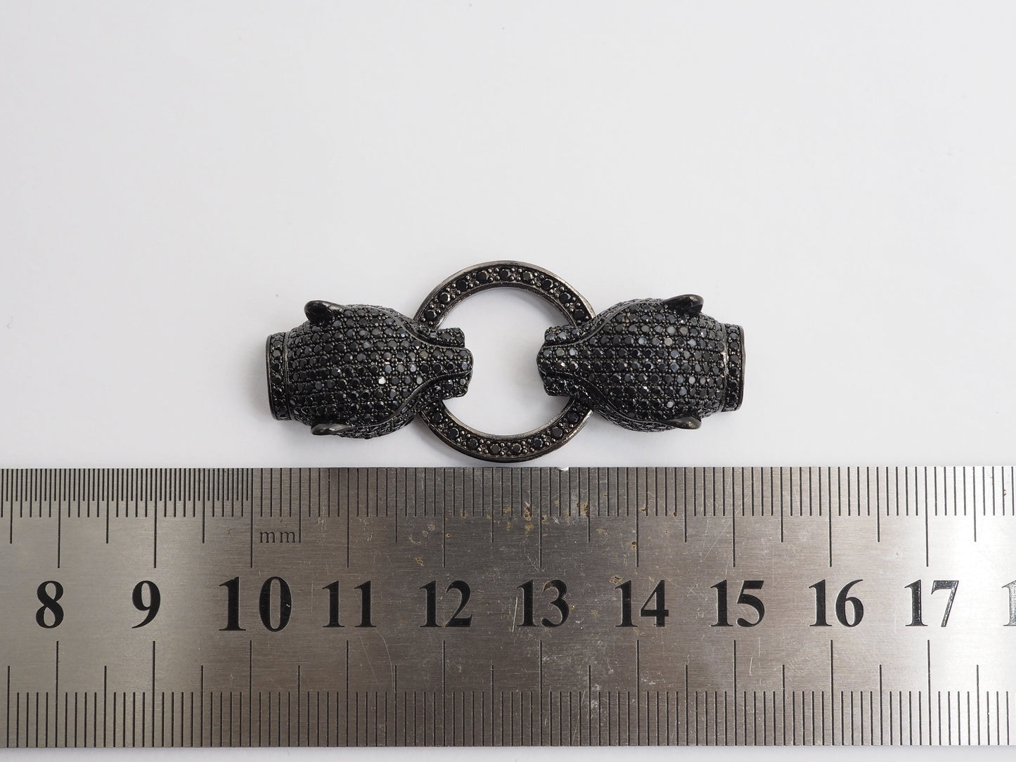 LARGE Black CZ Pave Micro Pave Panther Leopard Head Box Insert Clasp,Cubic Zirconia Clasp,Leopard Head Connector, 50mm, sku#C84
