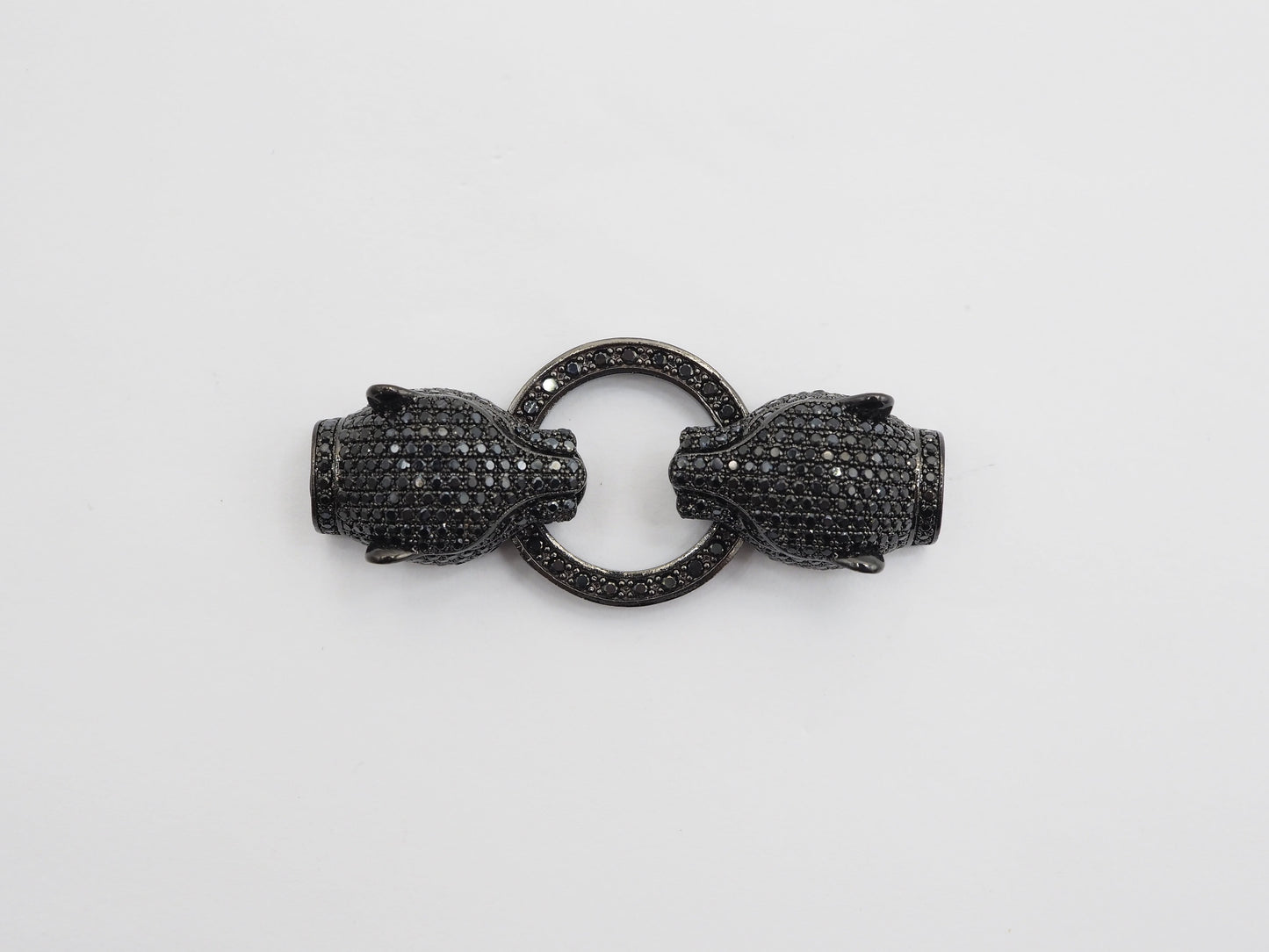 LARGE Black CZ Pave Micro Pave Panther Leopard Head Box Insert Clasp,Cubic Zirconia Clasp,Leopard Head Connector, 50mm, sku#C84