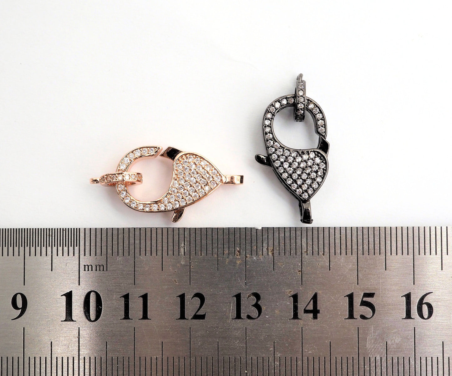 CZ Micro Pave Teardrop Lobster Claw Clasp, Cubic Zirconia Pave Lobster Clasp, Silver Black Rose Gold Plated,22x12mm, sku#H129
