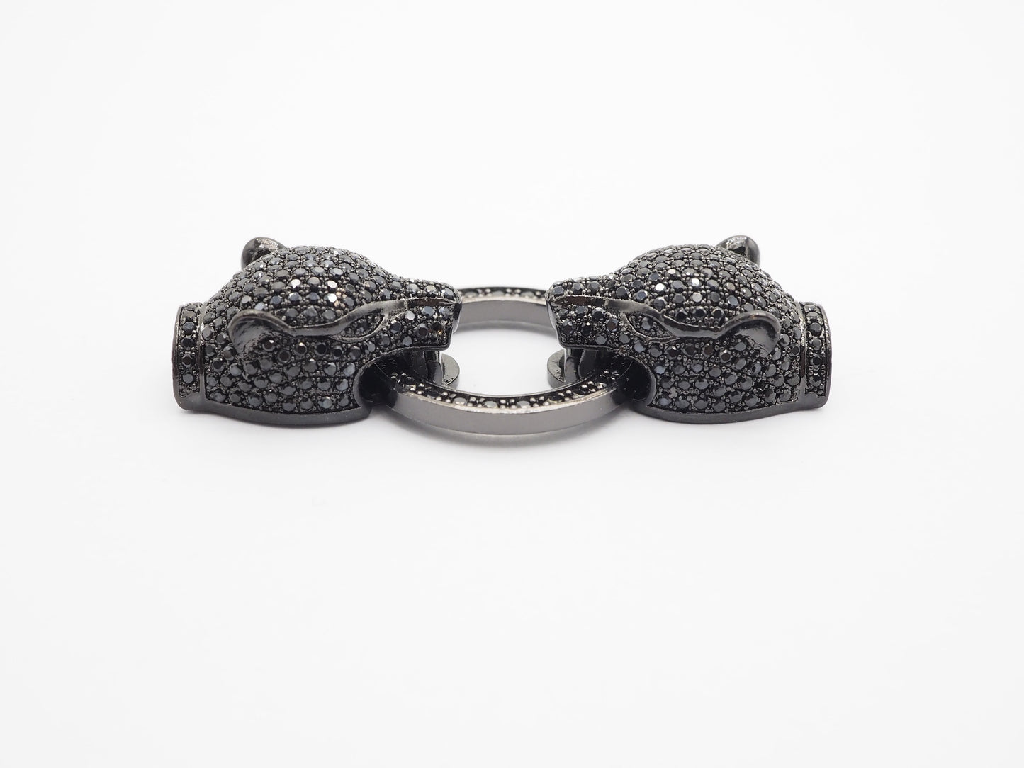 LARGE Black CZ Pave Micro Pave Panther Leopard Head Box Insert Clasp,Cubic Zirconia Clasp,Leopard Head Connector, 50mm, sku#C84