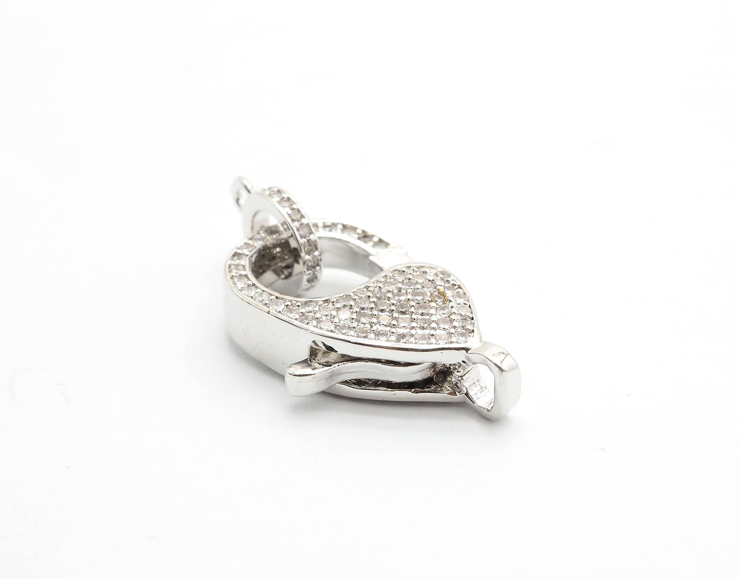 CZ Micro Pave Teardrop Lobster Claw Clasp, Cubic Zirconia Pave Lobster Clasp, Silver Black Rose Gold Plated,22x12mm, sku#H129