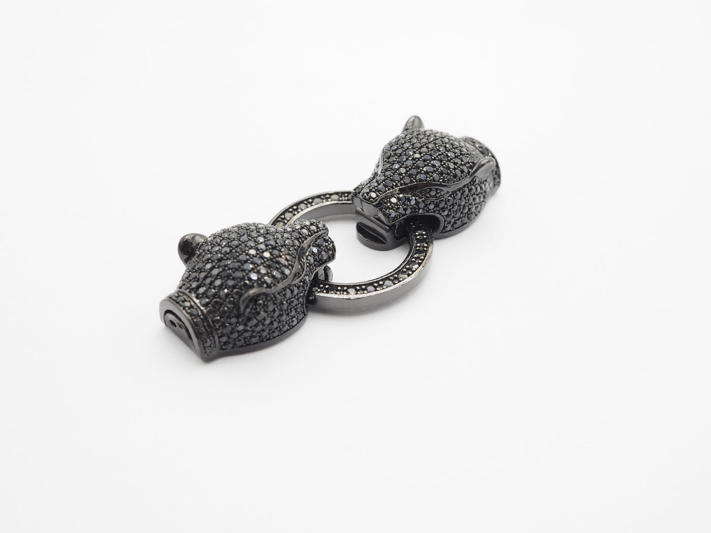 LARGE Black CZ Pave Micro Pave Panther Leopard Head Box Insert Clasp,Cubic Zirconia Clasp,Leopard Head Connector, 50mm, sku#C84