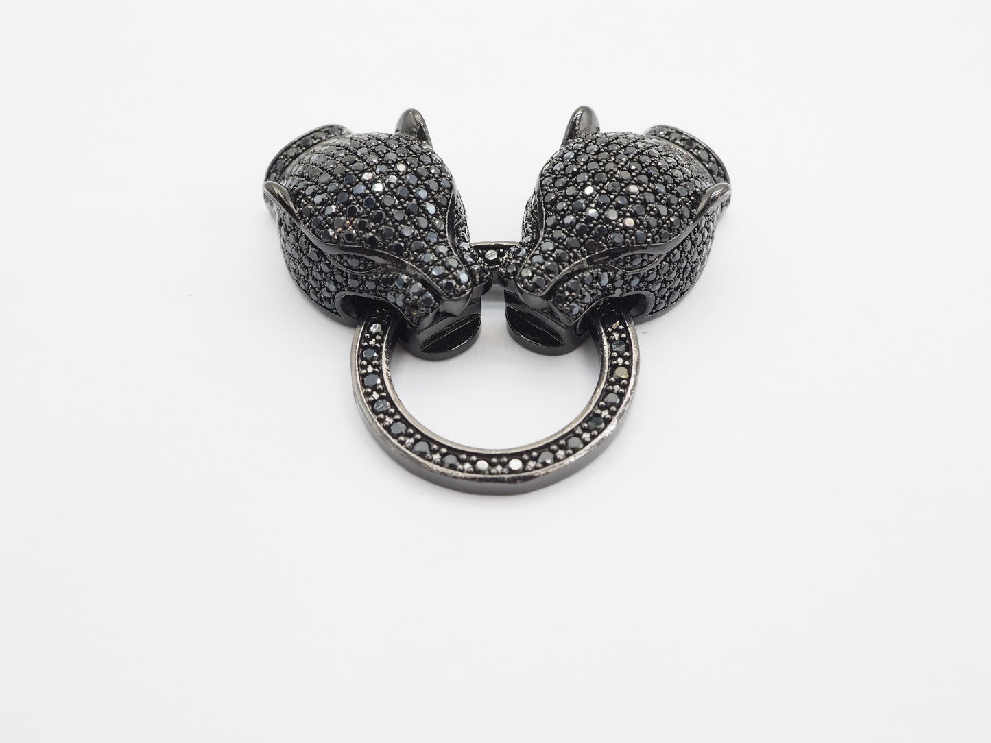 LARGE Black CZ Pave Micro Pave Panther Leopard Head Box Insert Clasp,Cubic Zirconia Clasp,Leopard Head Connector, 50mm, sku#C84