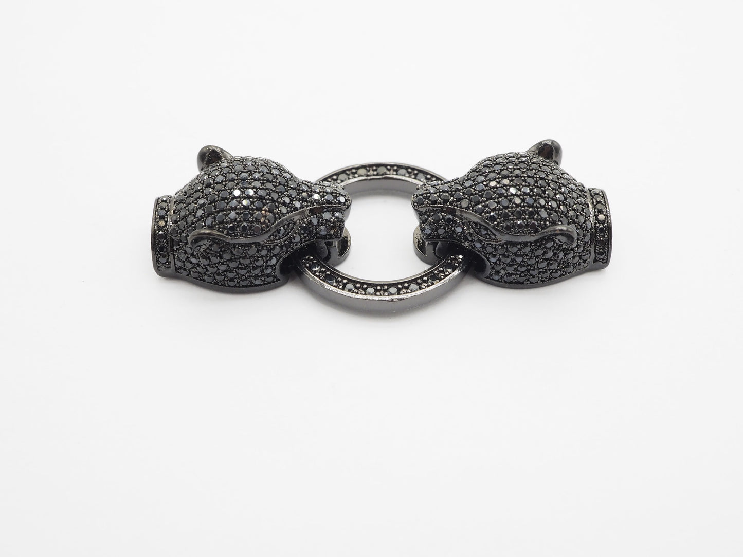 LARGE Black CZ Pave Micro Pave Panther Leopard Head Box Insert Clasp,Cubic Zirconia Clasp,Leopard Head Connector, 50mm, sku#C84