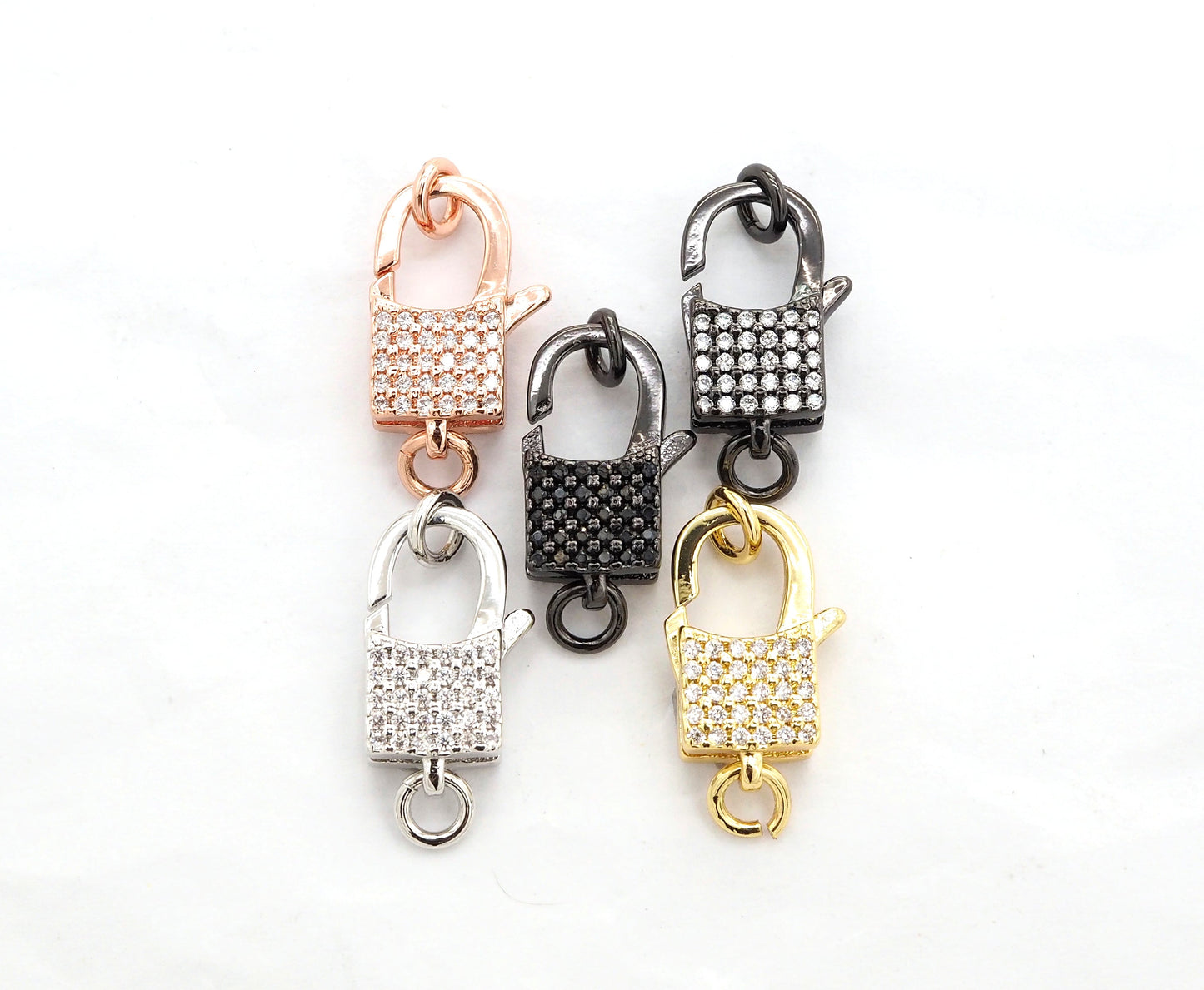 CZ Micro Pave Square Lock Lobster Claw Clasp, Cubic Zirconia Clasp/Link Connector, 18x8mm, sku#H126