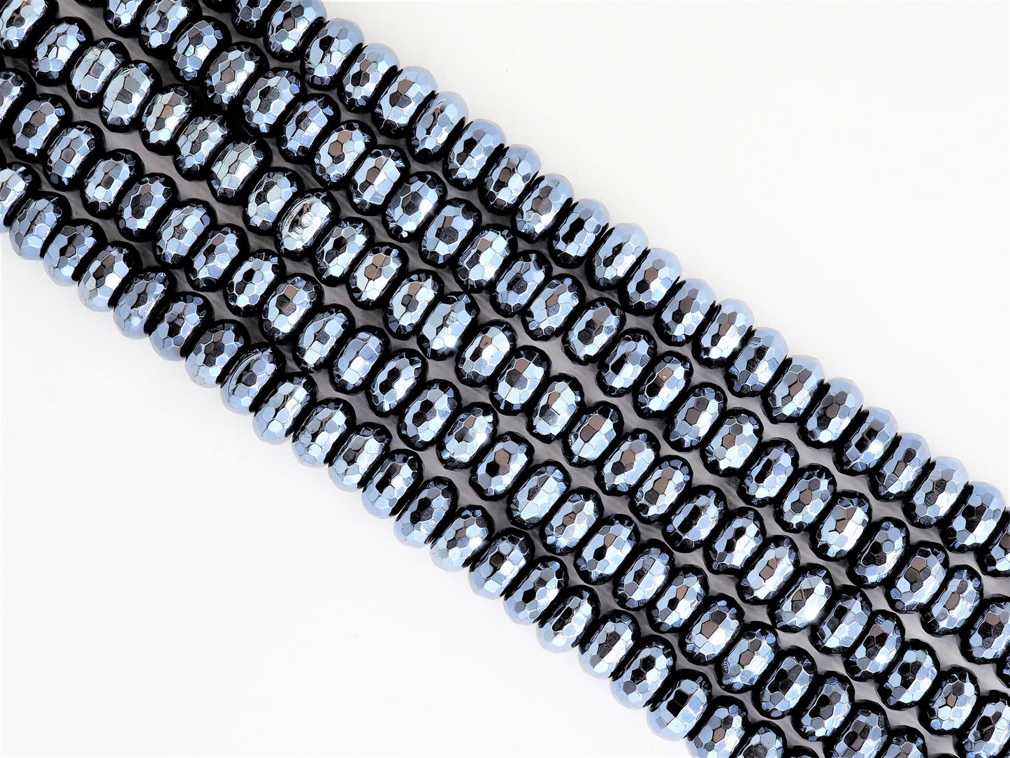 UNIQUE Silver Plated Faceted Black Onyx Rondelle Beads,2x4/4x6/5x8mm/6x10mm Metalic Rondelle Beads,15.5" Full Strand,SKU#S113