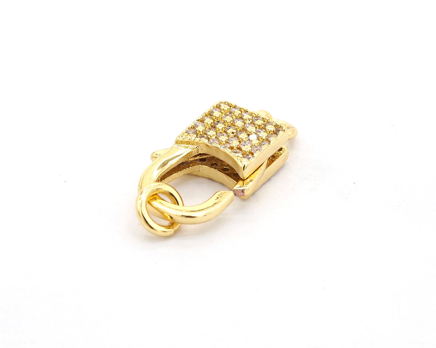 CZ Micro Pave Square Lock Lobster Claw Clasp, Cubic Zirconia Clasp/Link Connector, 18x8mm, sku#H126