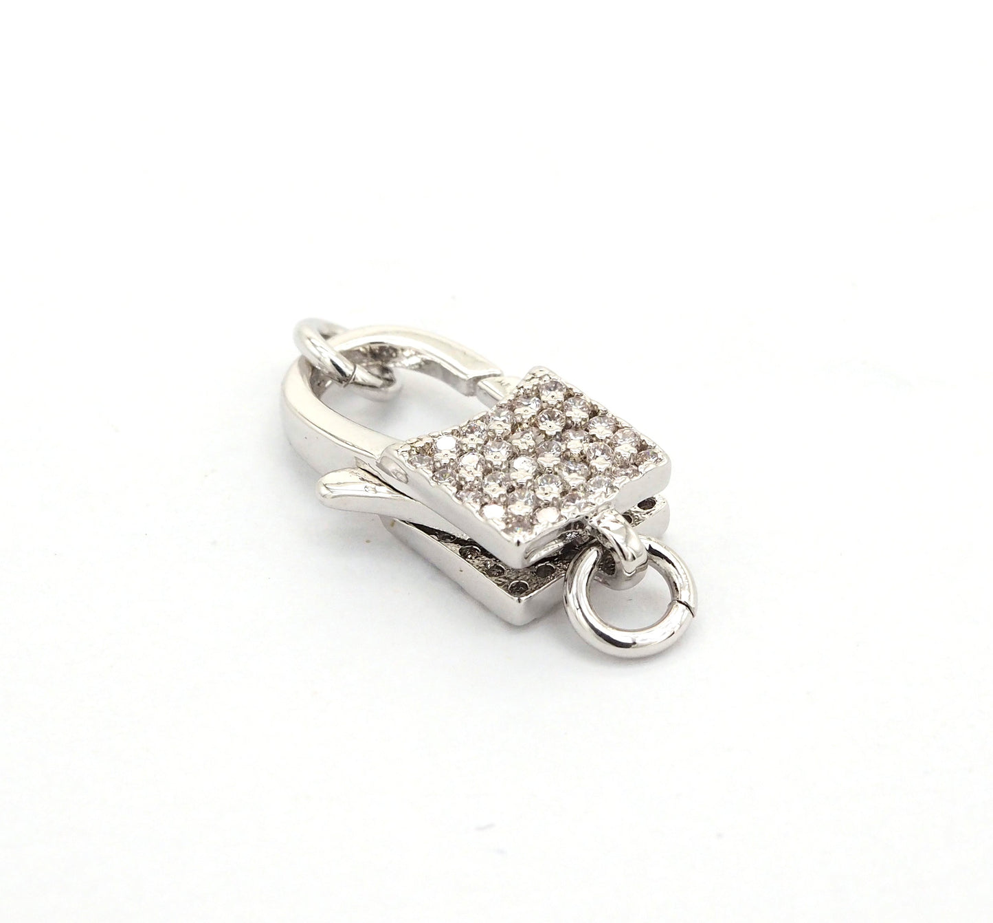 CZ Micro Pave Square Lock Lobster Claw Clasp, Cubic Zirconia Clasp/Link Connector, 18x8mm, sku#H126