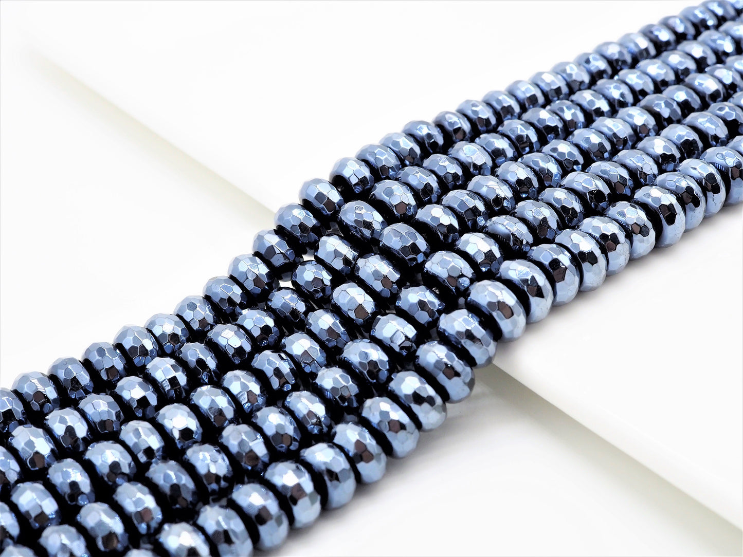 UNIQUE Silver Plated Faceted Black Onyx Rondelle Beads,2x4/4x6/5x8mm/6x10mm Metalic Rondelle Beads,15.5" Full Strand,SKU#S113