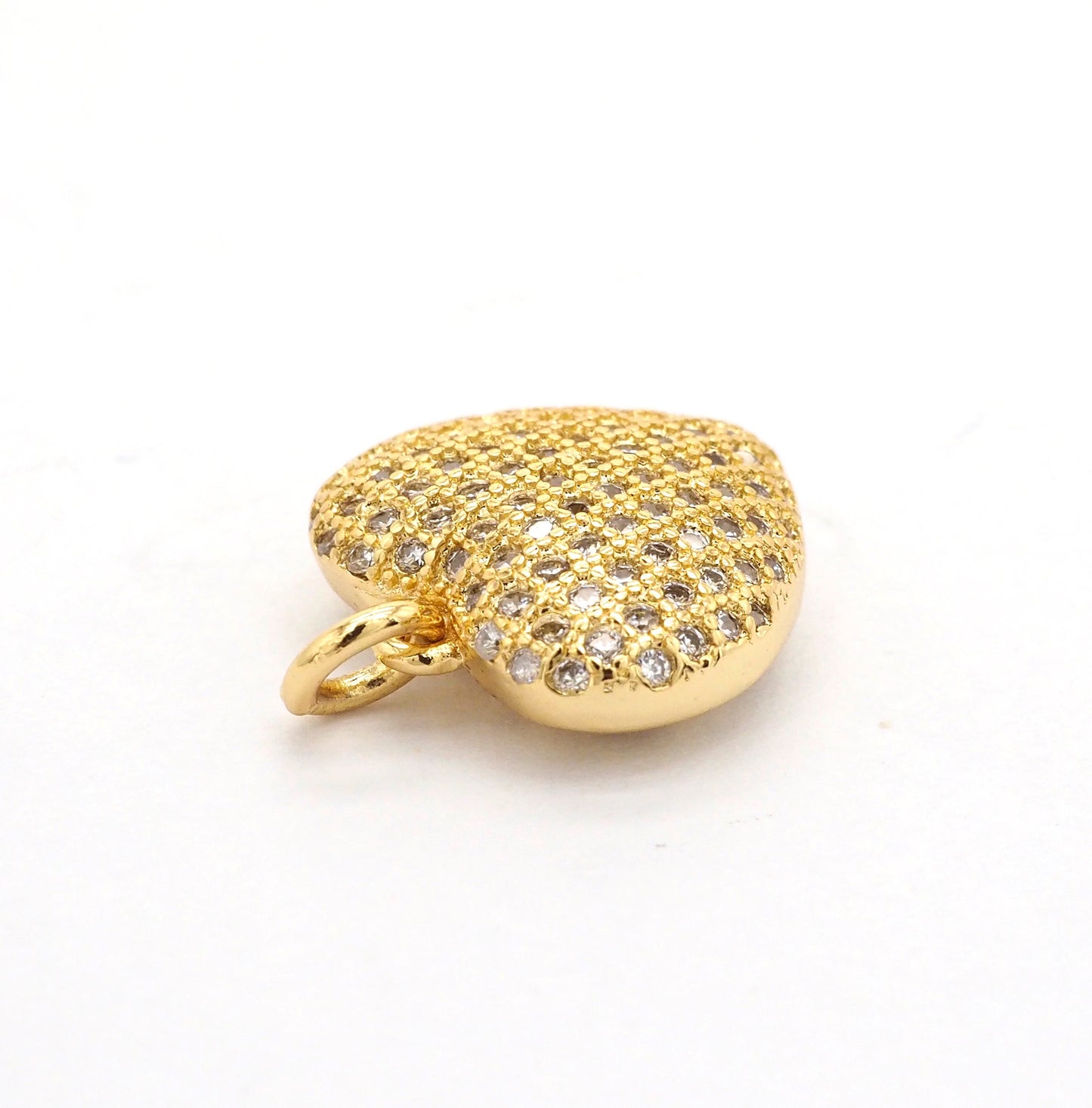 15mm CZ Micro Pave Puffy Heart Charm/Pendant, CZ Pave Charm in Gold/Rose Gold/Silver/Black Finish, Pave Heart Beads, sku#F524