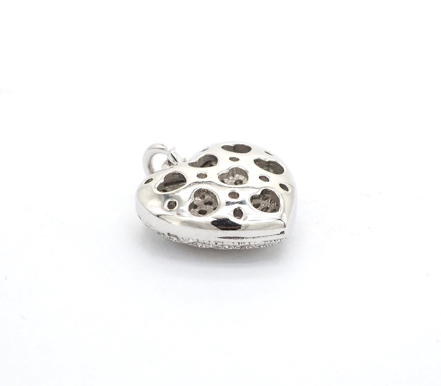 15mm CZ Micro Pave Puffy Heart Charm/Pendant, CZ Pave Charm in Gold/Rose Gold/Silver/Black Finish, Pave Heart Beads, sku#F524
