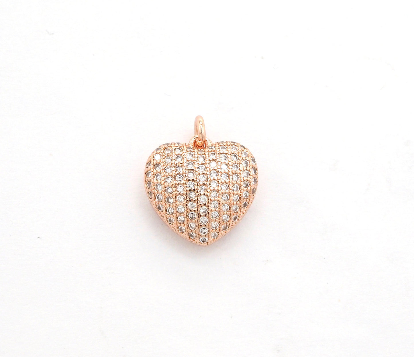 15mm CZ Micro Pave Puffy Heart Charm/Pendant, CZ Pave Charm in Gold/Rose Gold/Silver/Black Finish, Pave Heart Beads, sku#F524