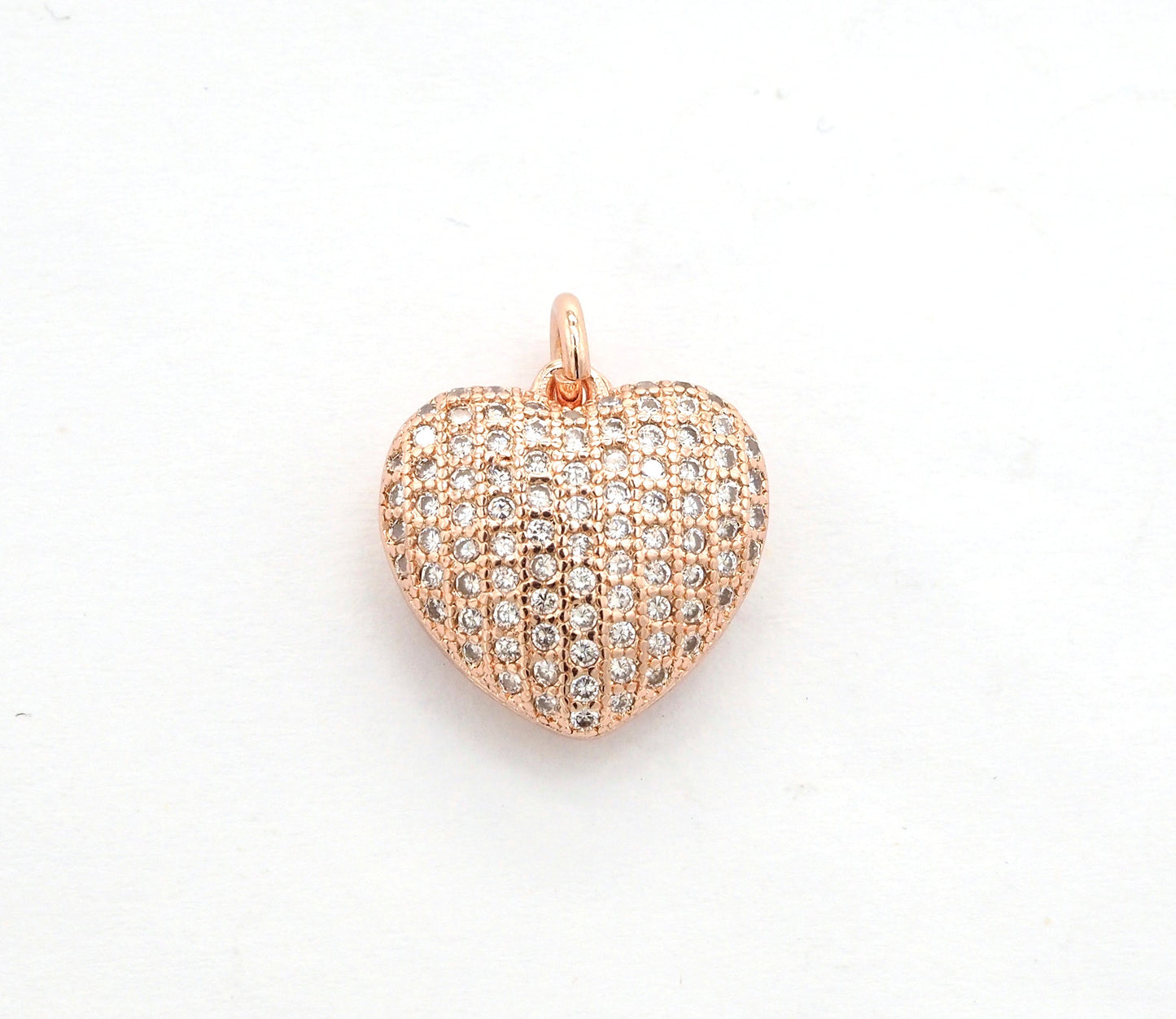 15mm CZ Micro Pave Puffy Heart Charm/Pendant, CZ Pave Charm in Gold/Rose Gold/Silver/Black Finish, Pave Heart Beads, sku#F524