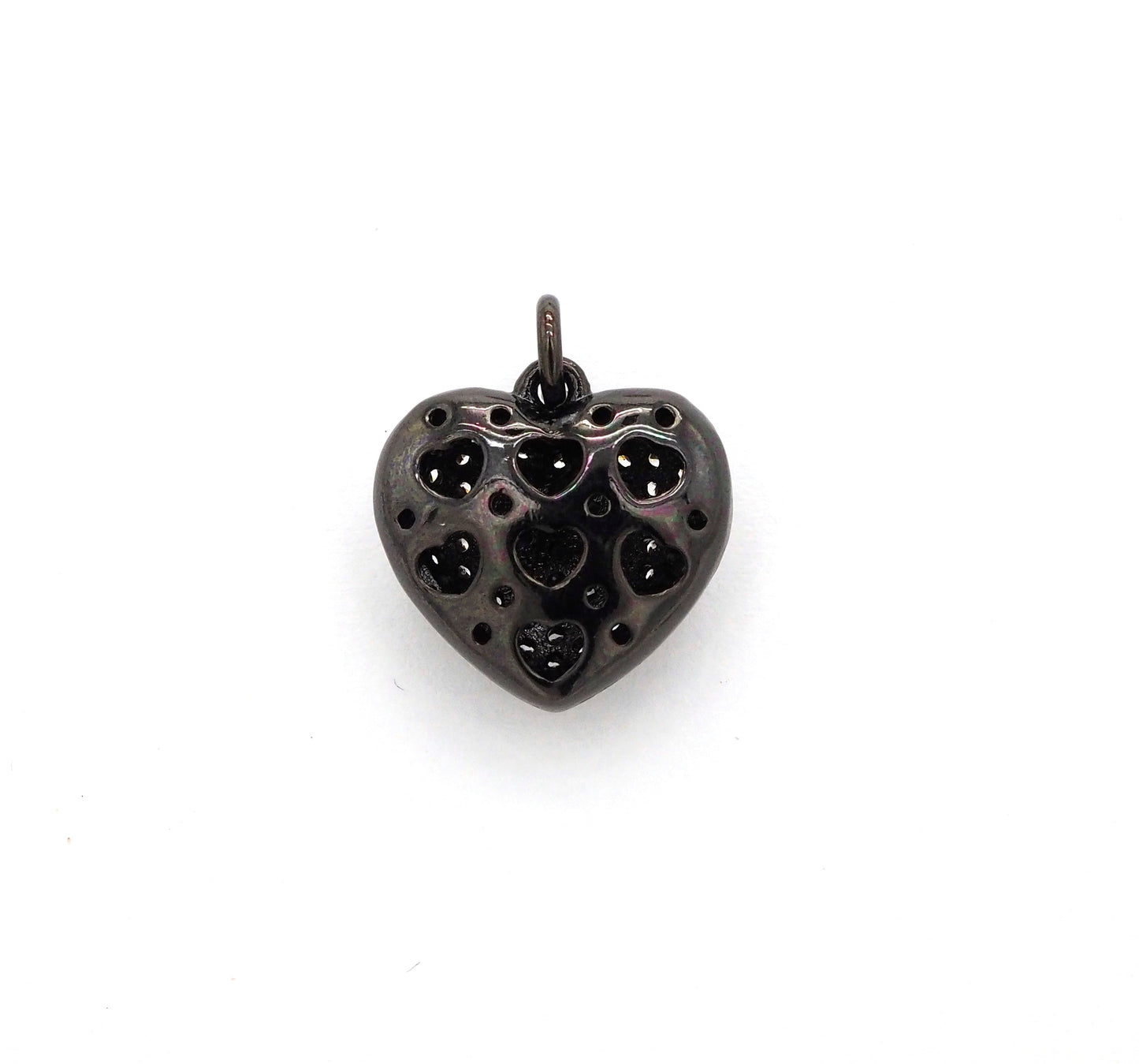 15mm CZ Micro Pave Puffy Heart Charm/Pendant, CZ Pave Charm in Gold/Rose Gold/Silver/Black Finish, Pave Heart Beads, sku#F524