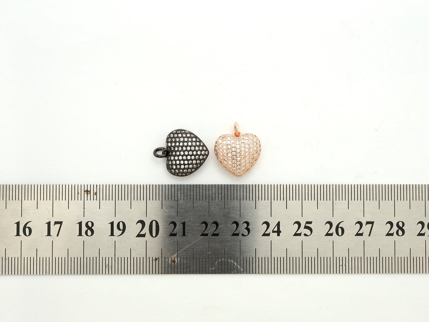15mm CZ Micro Pave Puffy Heart Charm/Pendant, CZ Pave Charm in Gold/Rose Gold/Silver/Black Finish, Pave Heart Beads, sku#F524