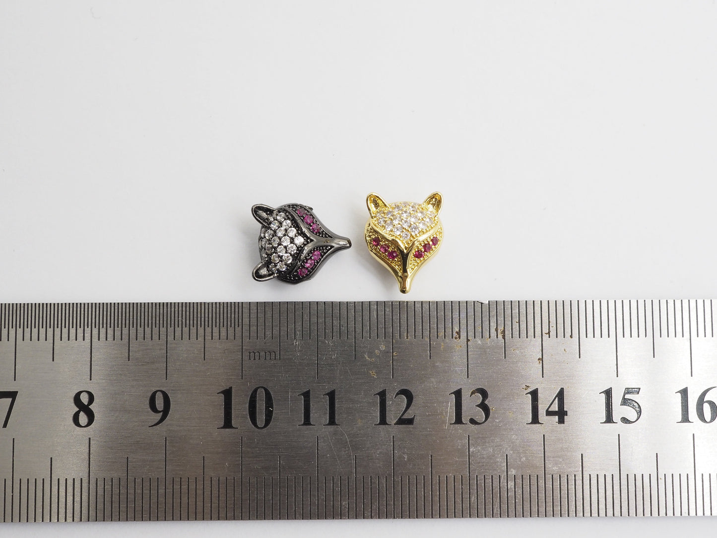 CZ Micro Pave Fuchsia Eye Fox Head Beads, Animal Beads, Cubic Zirconia Spacer Beads,11x13x7mm, sku#C88