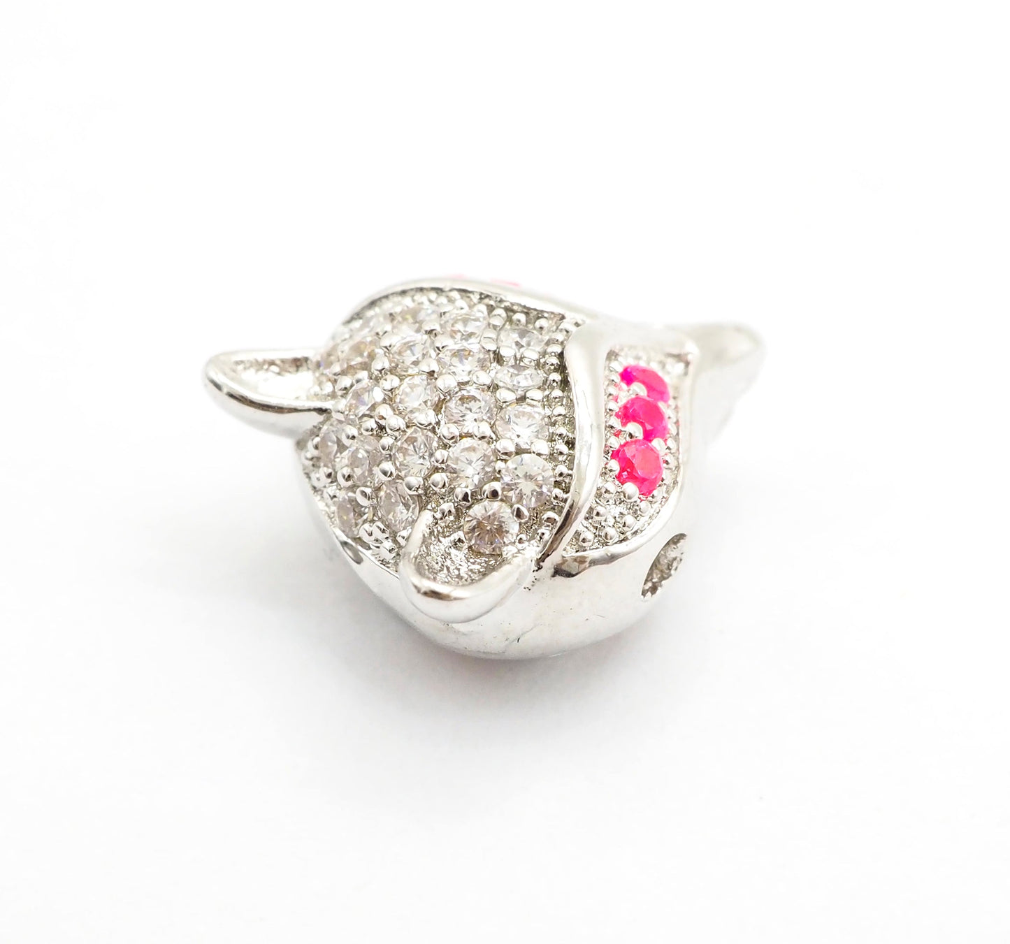CZ Micro Pave Fuchsia Eye Fox Head Beads, Animal Beads, Cubic Zirconia Spacer Beads,11x13x7mm, sku#C88
