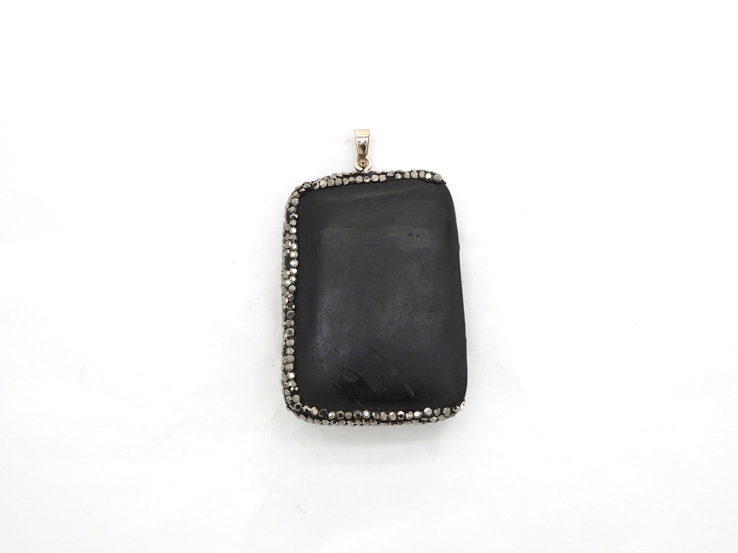 Rare Large Size Black Obsidian Buddha Head Pendant, Pave Crystal Rhinestone Encrusted Buddha Pendant,37x52x10mm,sku#V21