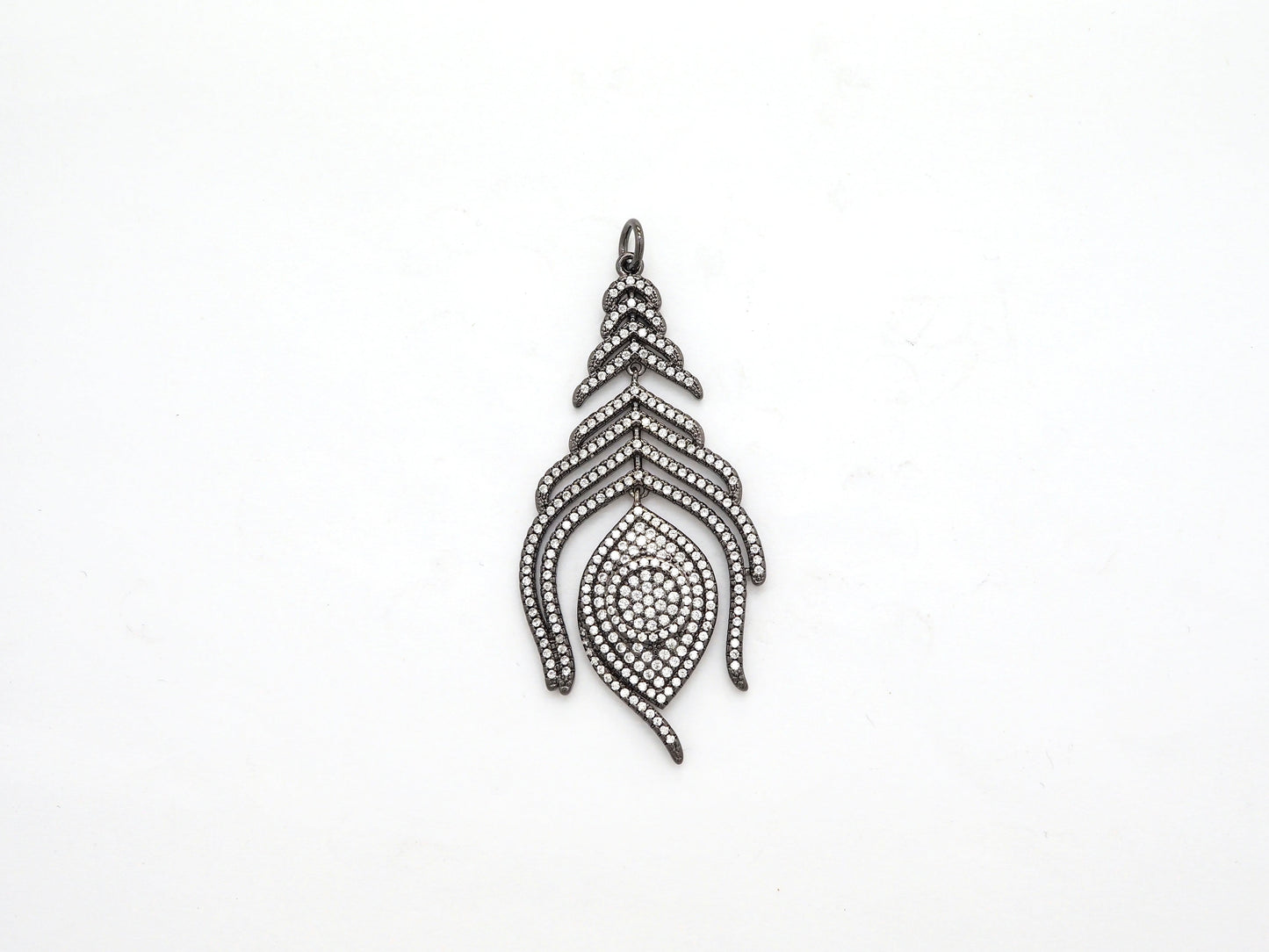 Large CZ Micro Pave Black Feather Pendant with  Evil Eye Beads,Cubic Zirconia pave Charm, Focal Pendant, 27x59mm,sku#F526