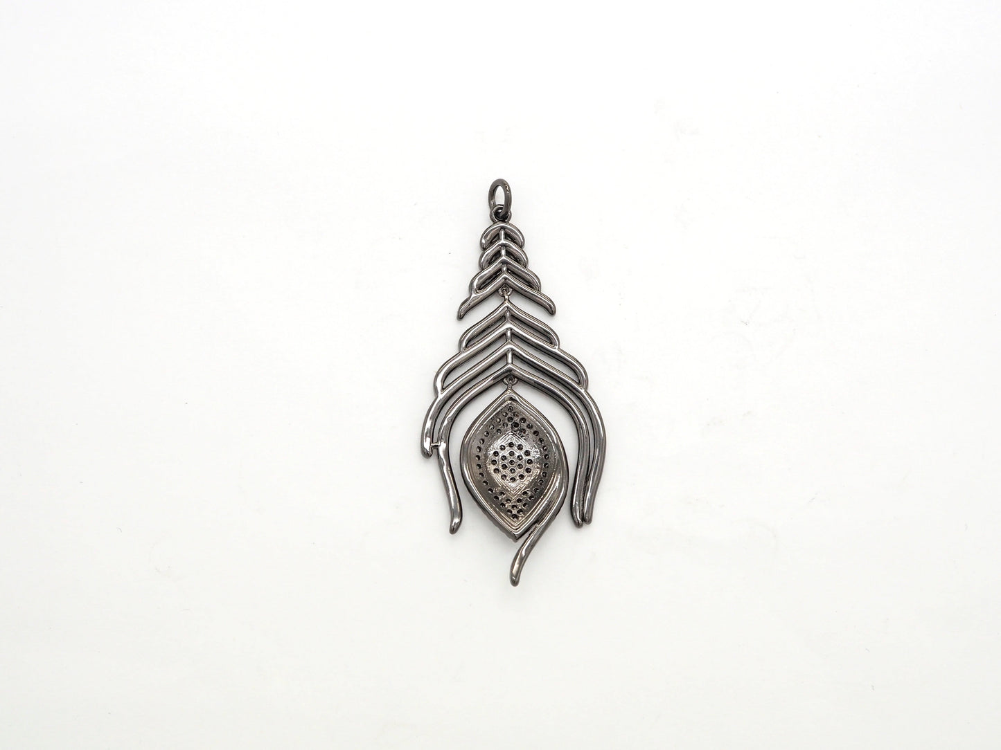 Large CZ Micro Pave Black Feather Pendant with  Evil Eye Beads,Cubic Zirconia pave Charm, Focal Pendant, 27x59mm,sku#F526
