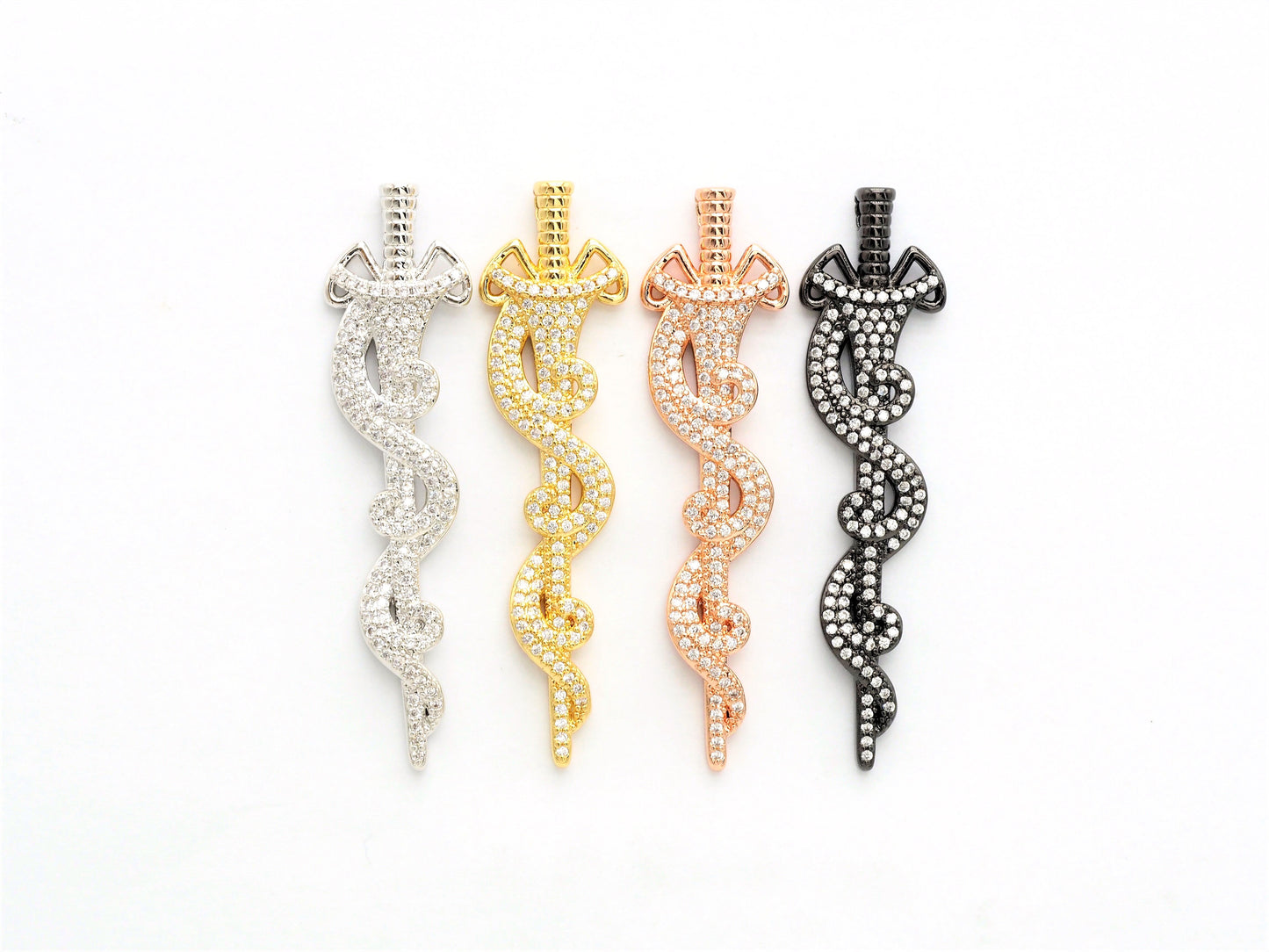 CZ Micro Pave Animal Inspired Sword Pendant, Cubic Zirconia Sword Large Pendant/Charm 13x50mm,sku#F551
