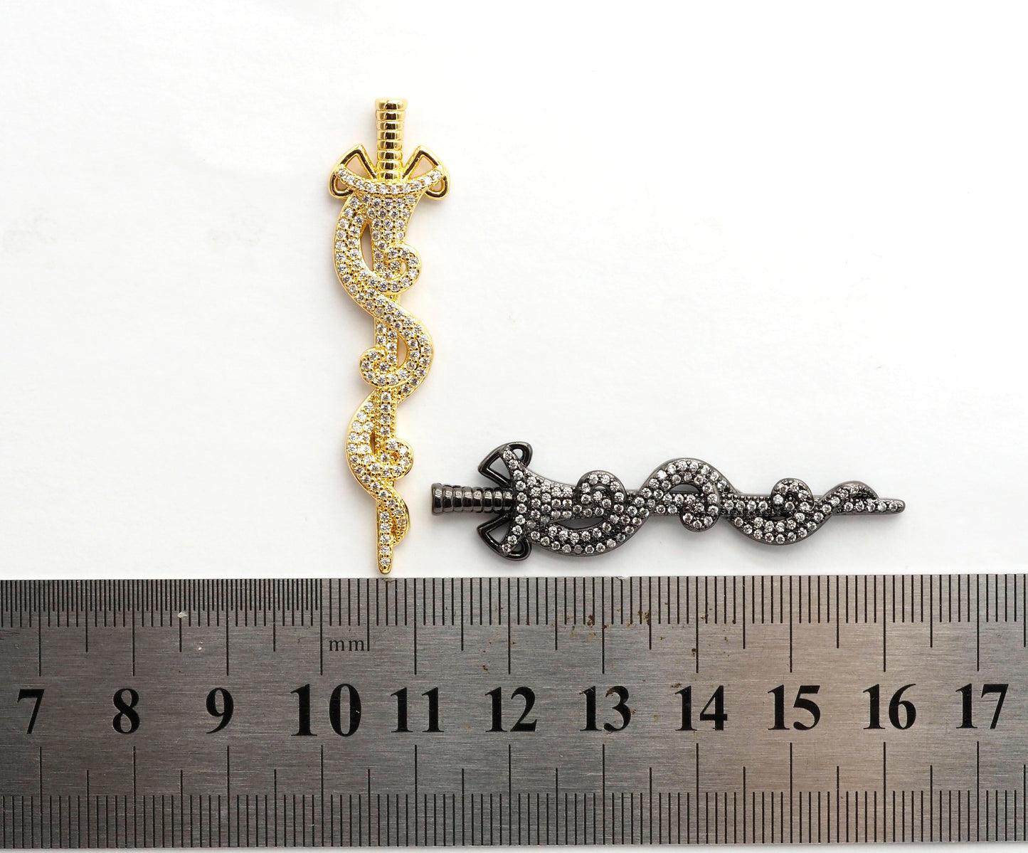 CZ Micro Pave Animal Inspired Sword Pendant, Cubic Zirconia Sword Large Pendant/Charm 13x50mm,sku#F551