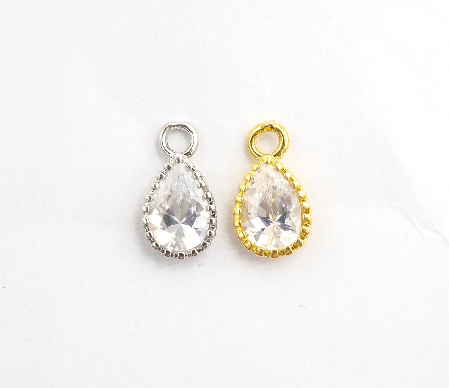 Teardrop Shape Pendant with Big Clear CZ, Cubic Zirconia Pendant Charm,Gold/Silver, Bridal Jewelry Findings, 6x11mm/12x17mm, sku#B87