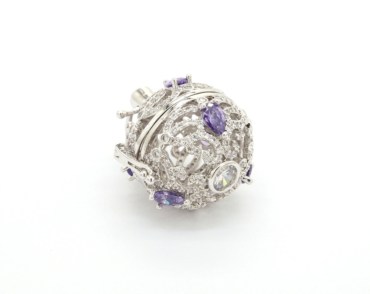 CZ Micro Pave Filigree Large Ball Pendant with Clasp, Cubic Zirconia Paved Charm,Necklace Bracelet Pendant, 28x20mm,sku#F528