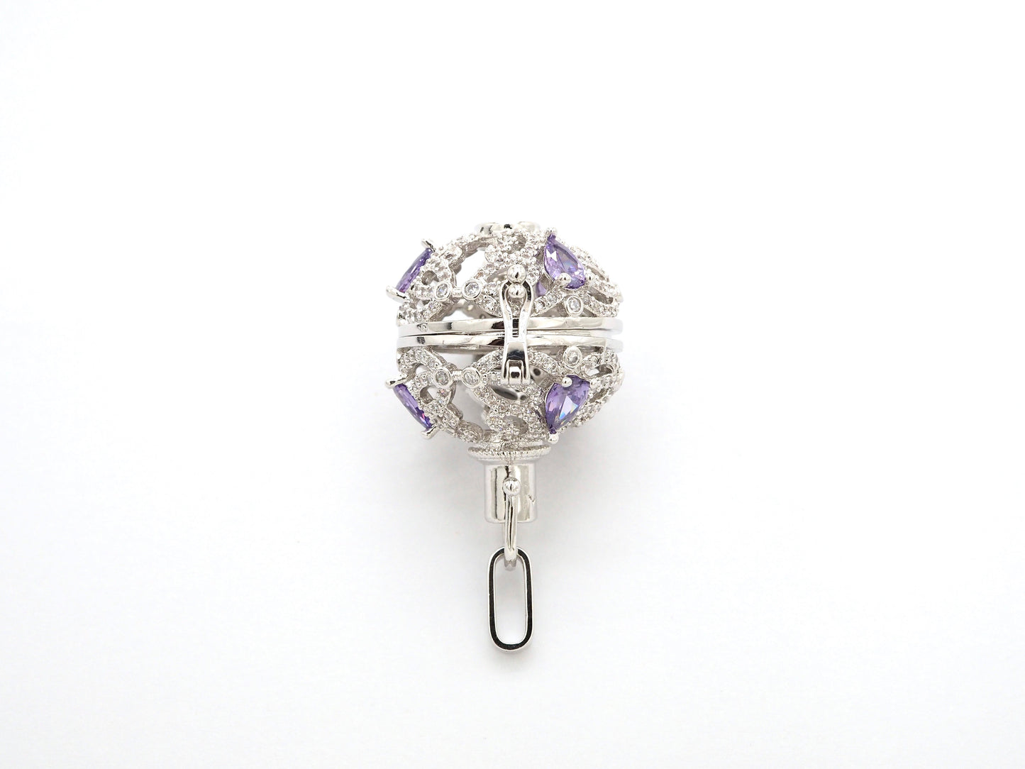 CZ Micro Pave Filigree Large Ball Pendant with Clasp, Cubic Zirconia Paved Charm,Necklace Bracelet Pendant, 28x20mm,sku#F528